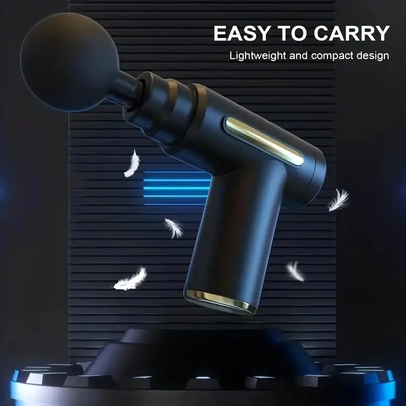 ماساژور تفنگی مینی بافت عمیق، ماساژور عضلانی ضربه ای قابل حمل 6 سرعته با 4 سر ماساژ و شارژ Type-C، ماساژور تفنگی فوق العاده بی صدا 35 دسی بل برای تسکین درد عضلات - مشکی