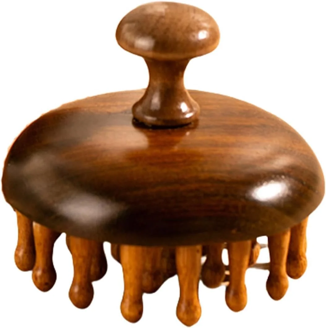 ماساژور چوبی پوست سر و محرک رشد مو، برس ماساژ سر قابل حمل برای تسکین شوره سر، ماساژور آرامش بخش شیاتسو