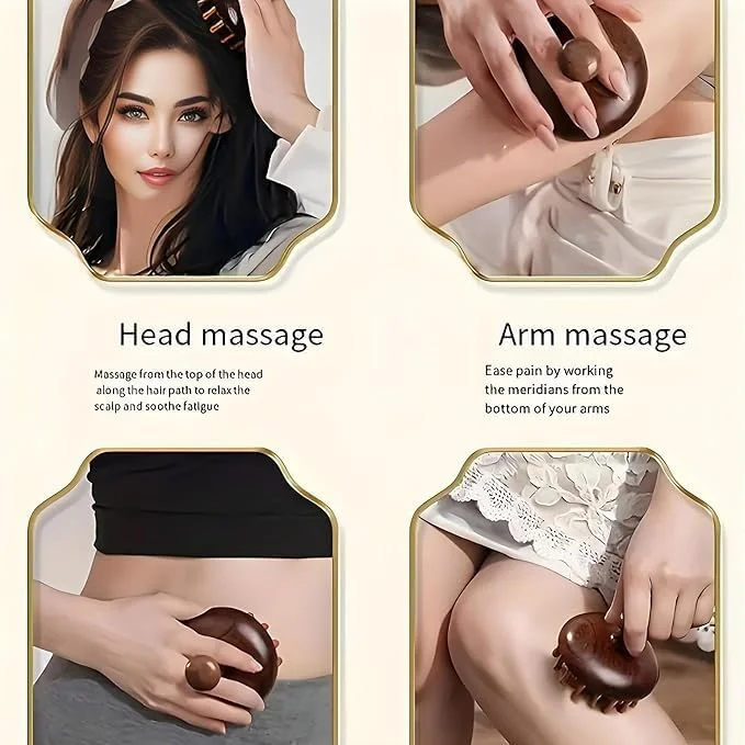 ماساژور چوبی پوست سر و محرک رشد مو، برس ماساژ سر قابل حمل برای تسکین شوره سر، ماساژور آرامش بخش شیاتسو