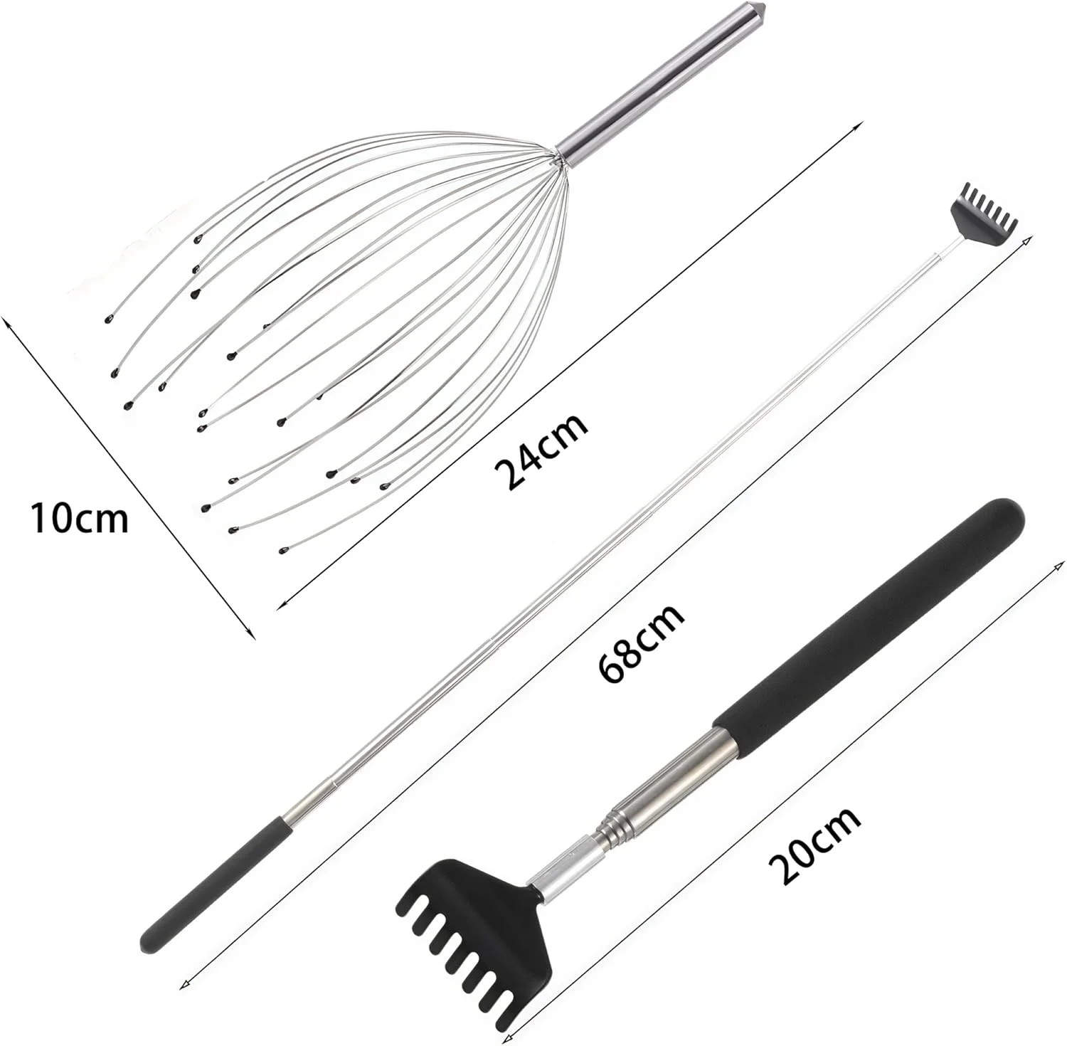 ست ماساژور سر و خاراندن پشت Loucky، دو تکه - ماساژور سر 20 انگشتی + خاراندن پشت تلسکوپی برای آقایان/بانوان، ابزار تسکین برای آرامش عمیق