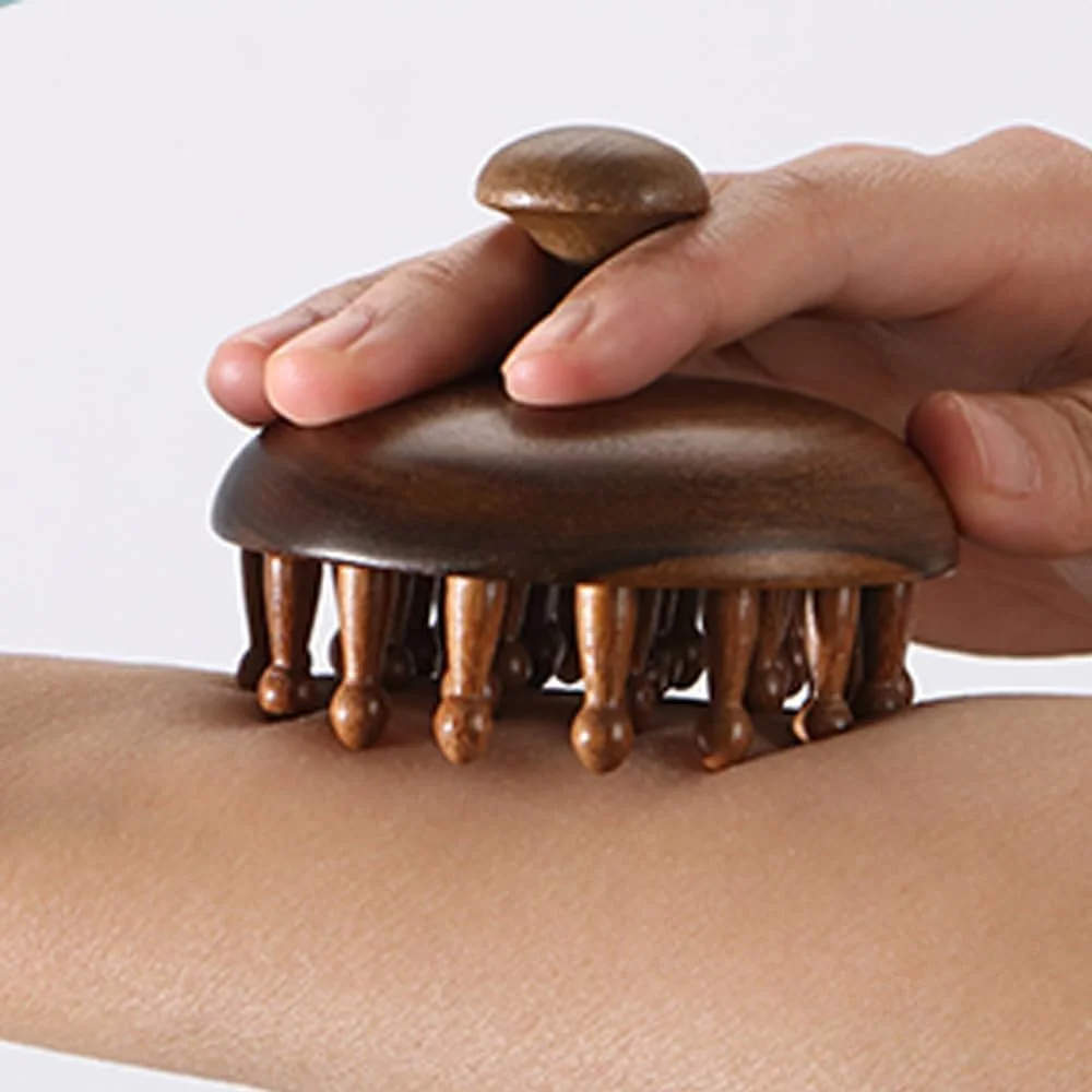 ماساژور چوبی پوست سر و محرک رشد مو، برس ماساژ سر قابل حمل برای تسکین شوره سر، ماساژور آرامش بخش شیاتسو