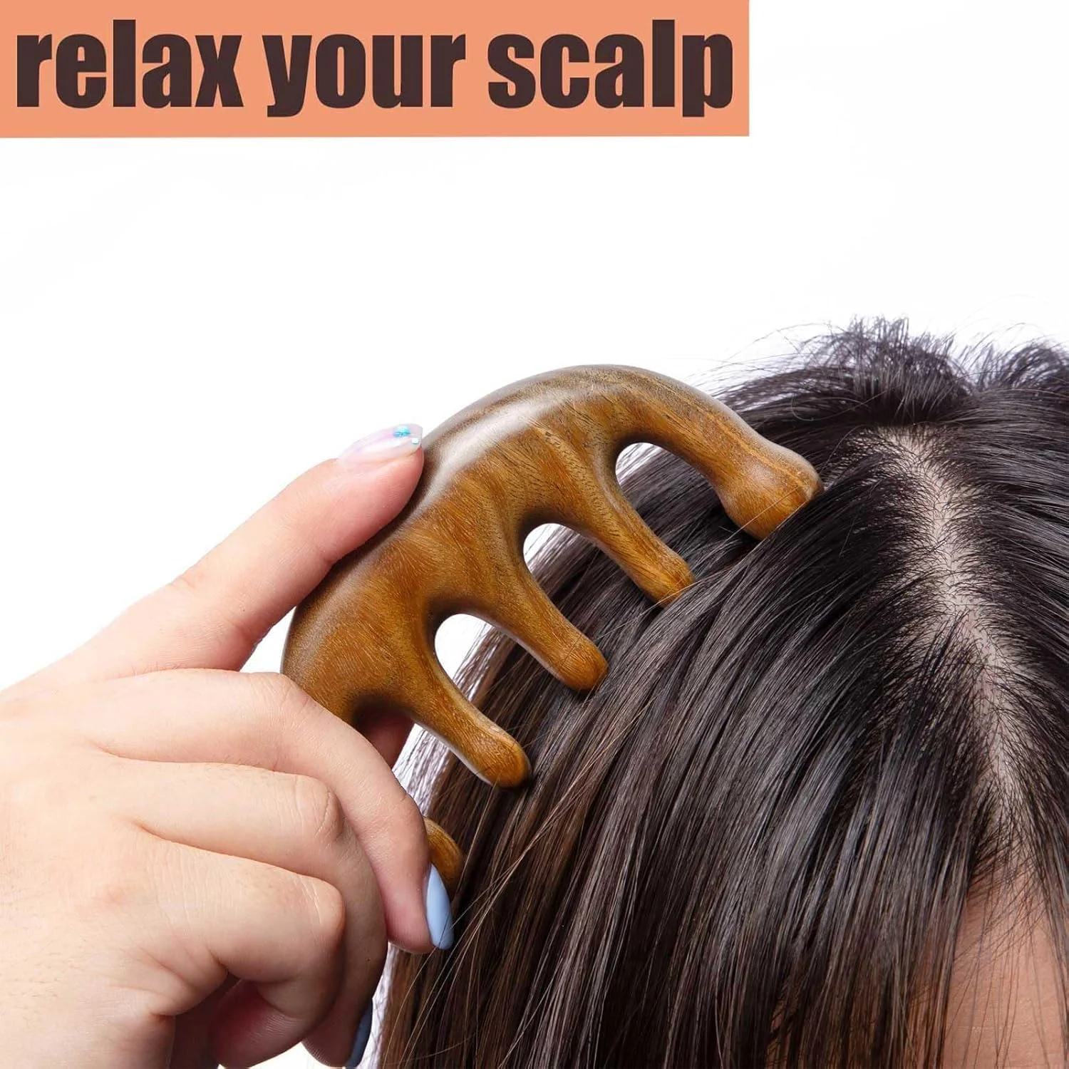 شانه ماساژ پوست سر چوب صندل Lonimia - شانه دندانه پهن - ابزار ماساژ دستی گوا شا برای صورت، سر، گردن، پشت، دست، پا - унисекс - قهوه ای - خانواده، علاقه مندان به مراقبت از خود