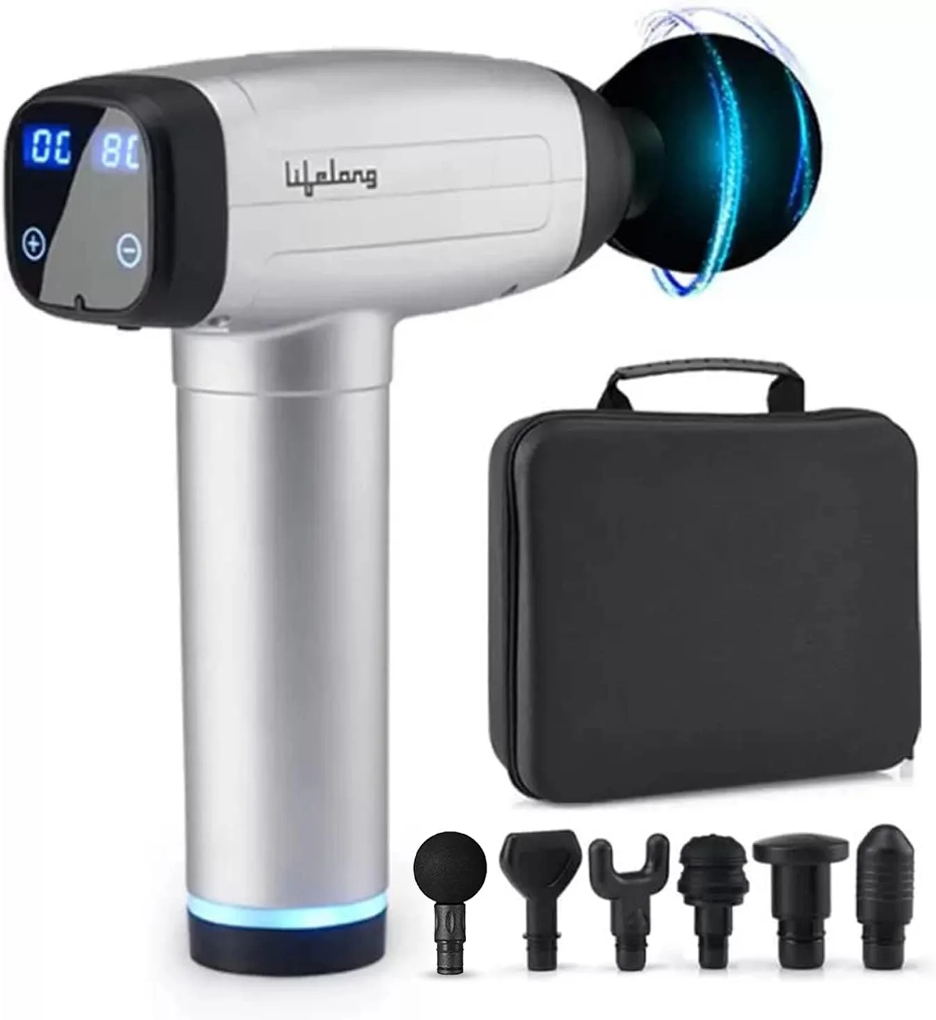 ماساژور تفنگی LLGM18 لایف لانگ، دستگاه ماساژور بافت عمیق بدن برای تسکین درد | دارای 6 سر تخصصی | دستگاه ماساژور 30 سرعته برای کل بدن (خاکستری)