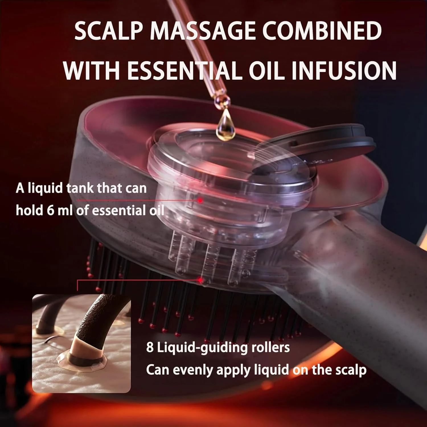 برس ماساژور پوست سر با اپلیکاتور روغن، ماساژور سر قابل حمل و عمیق الکتریکی فوتوتراپی برای آرامش پوست سر و مو