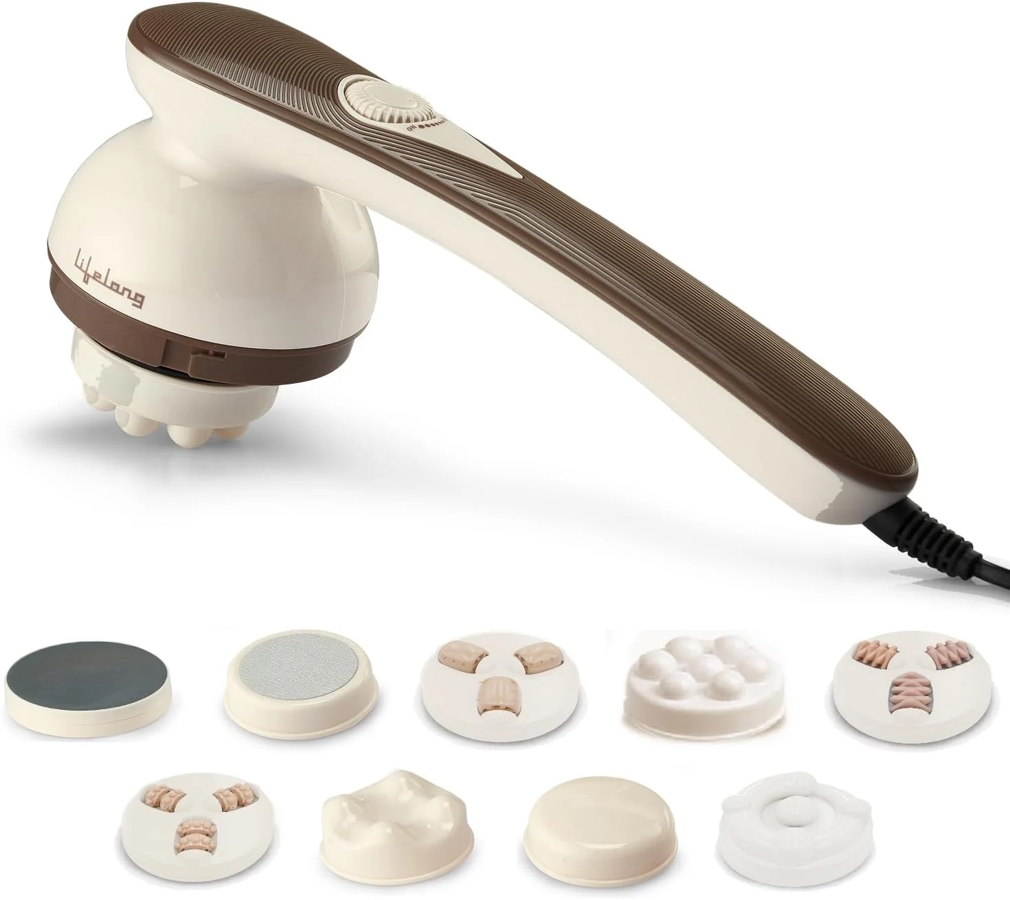 دستگاه ماساژور برقی دستی بدن لایف لانگ مدل LLM180 به همراه بسته ژل خنک کننده - 9 سری ماساژ برای تسکین درد و آرامش با تنظیمات سرعت چندگانه (قهوه ای)