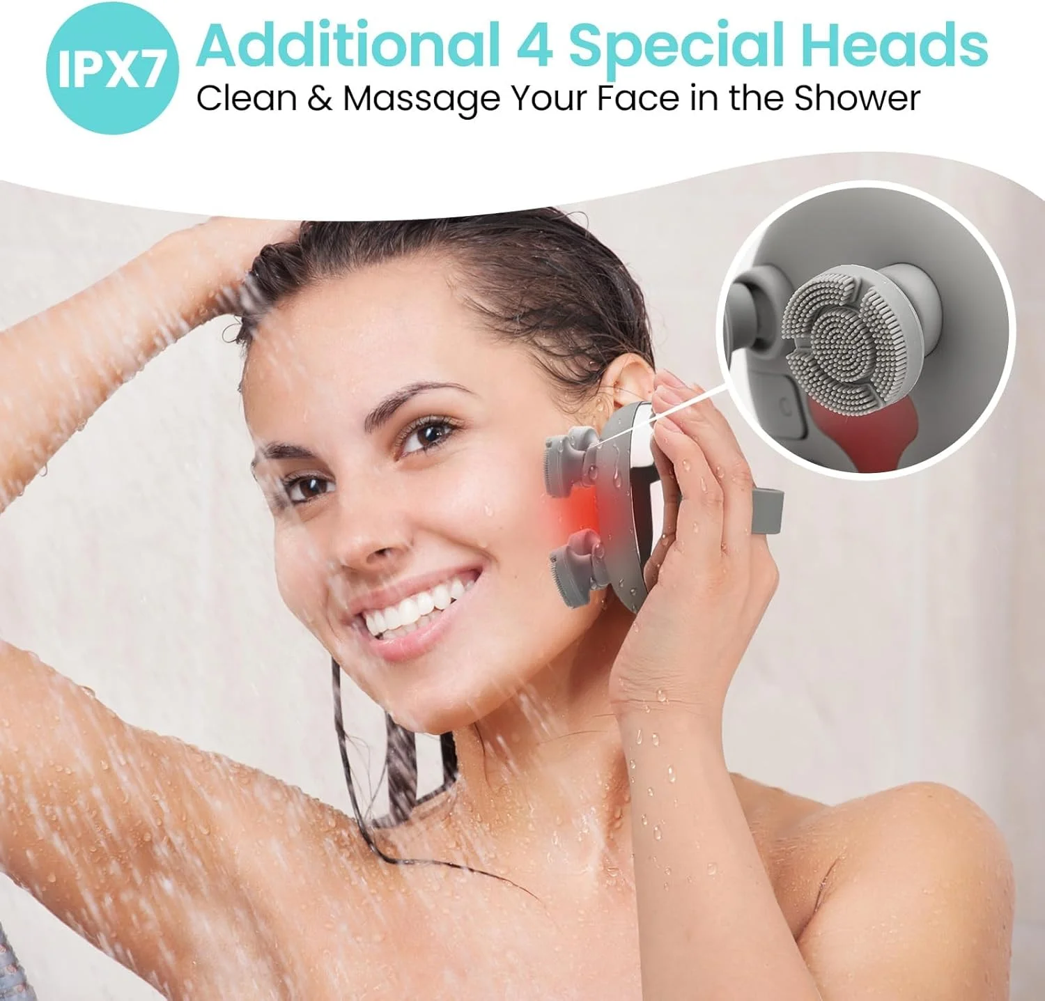 ماساژور برقی سر، ماساژور قابل شارژ و ضد آب IPX7، ماساژور قابل حمل سر با 100 گره ورز دهنده، 3 حالت سرعت، 2 سبک ماساژ برای ماساژ بدن و پاکسازی صورت