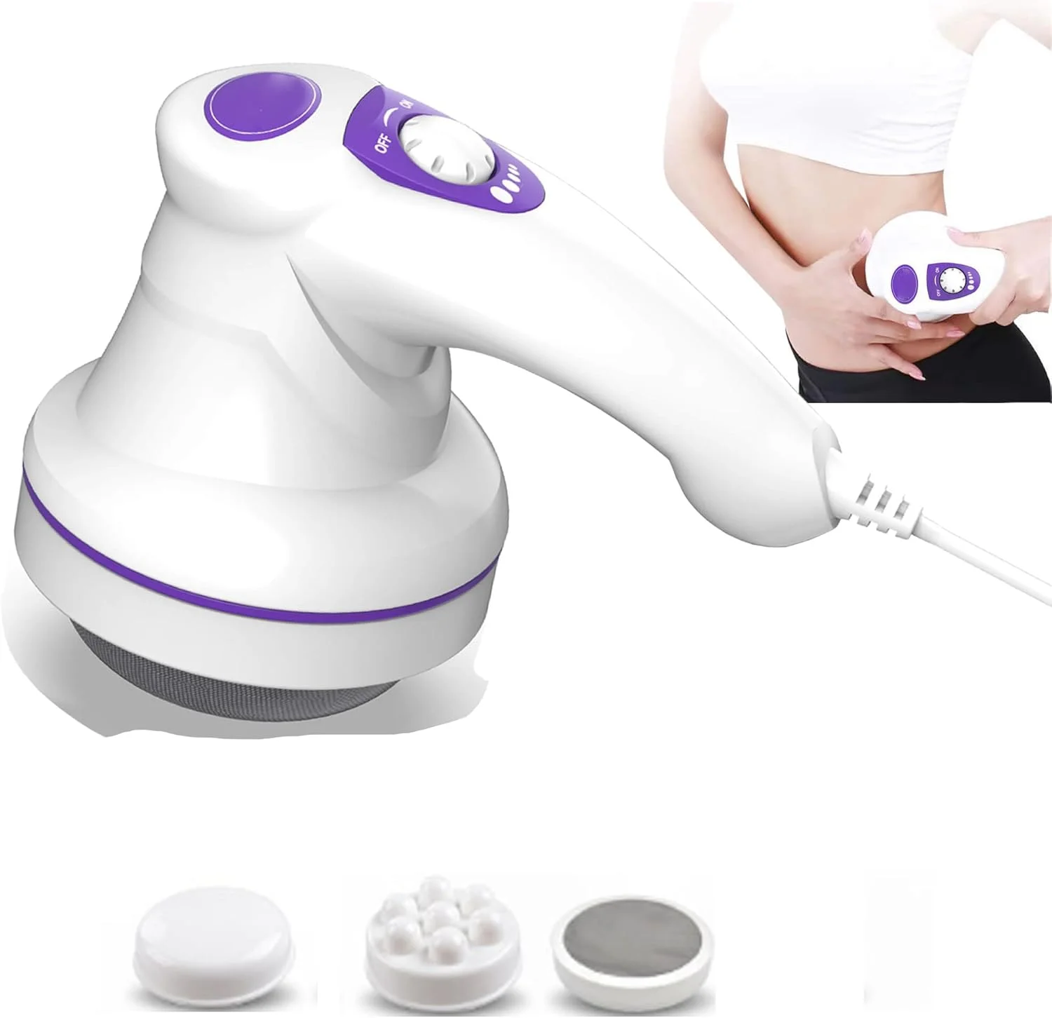 ماساژور برقی سلولیت - دستگاه فرم دهی بدن با 2 سر ماساژ، تخلیه لنفاوی و سفت کننده پوست برای شکم، پا، ماساژور رولی لیپو بعد از جراحی، سرعت قابل تنظیم