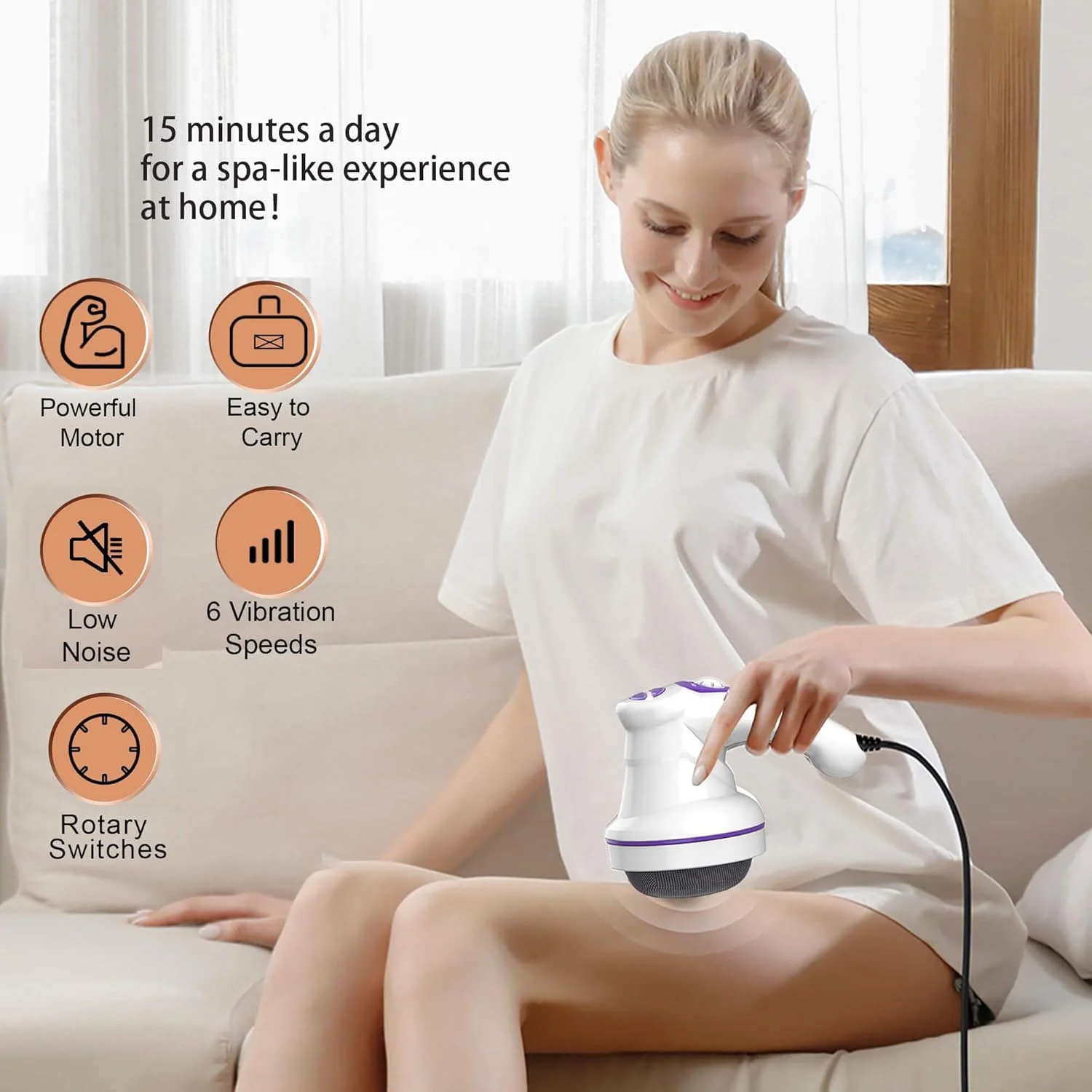 ماساژور برقی سلولیت - دستگاه فرم دهی بدن با 2 سر ماساژ، تخلیه لنفاوی و سفت کننده پوست برای شکم، پا، ماساژور رولی لیپو بعد از جراحی، سرعت قابل تنظیم