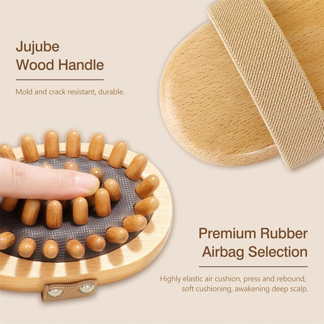 برس ماساژ مریدین، ماساژور دستی چوبی نقاط طب سوزنی، ابزار ماساژ کیسه هوا برای تحریک مو، لایه برداری پوست، کاهش سلولیت و تسکین عضلات منقبض