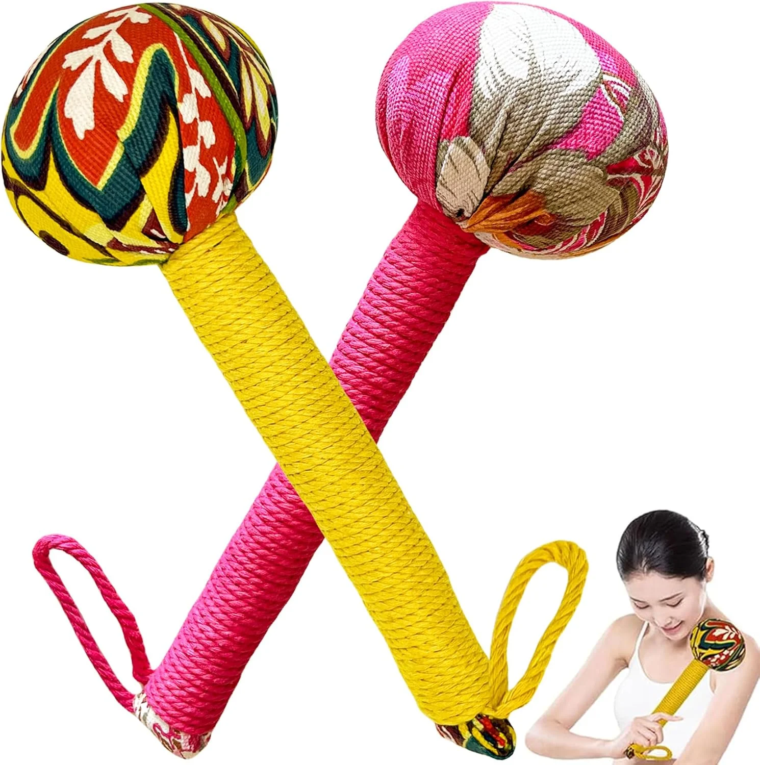 ست 2 عددی ماساژور دستی چکش دار، ابزار ماساژ چکش دار گیاهی، چکش تخلیه لنفاوی برای تسکین درد کمر (زرد/قرمز) ست 2 عددی ماساژور دستی چکش دار، ابزار ماساژ چکش دار گیاهی، چکش تخلیه لنفاوی برای تسکین درد کمر (زرد/قرمز)