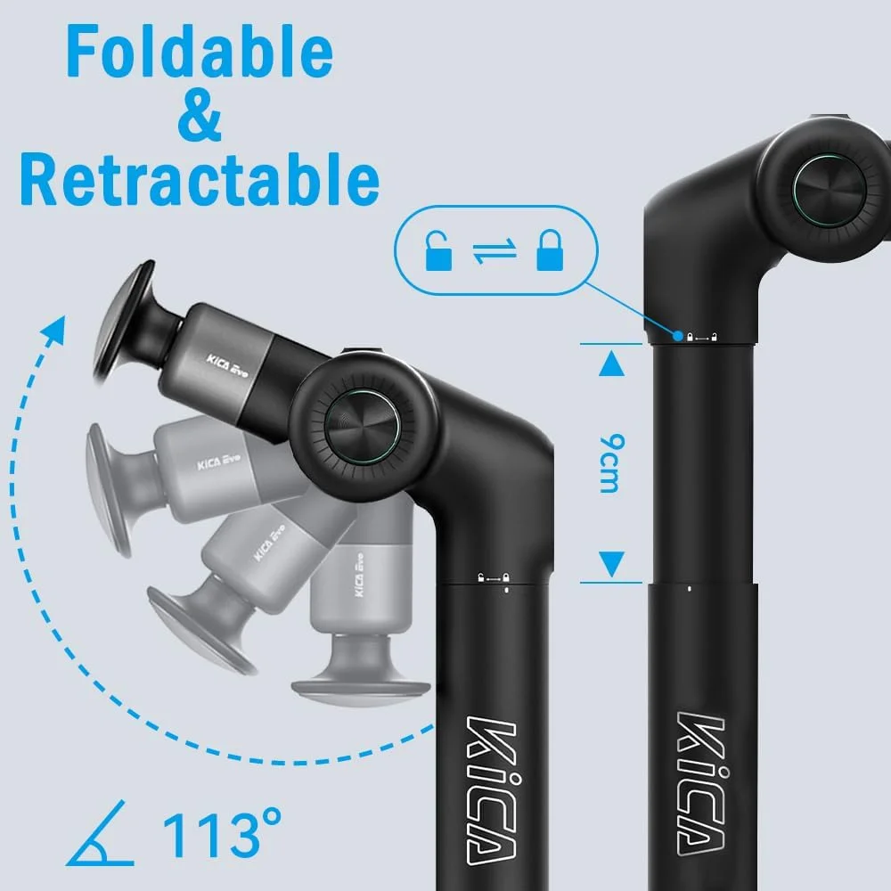 ماساژور عضلانی کیکا EVO با بازوی قابل تنظیم، میله قابل افزایش 12.9 اینچی، 6 سری، کمپرس گرمایشی داخلی برای ماساژ عمیق بافت پشت، تسکین درد ورزشکاران، ماساژور دستی قابل حمل، مشکی