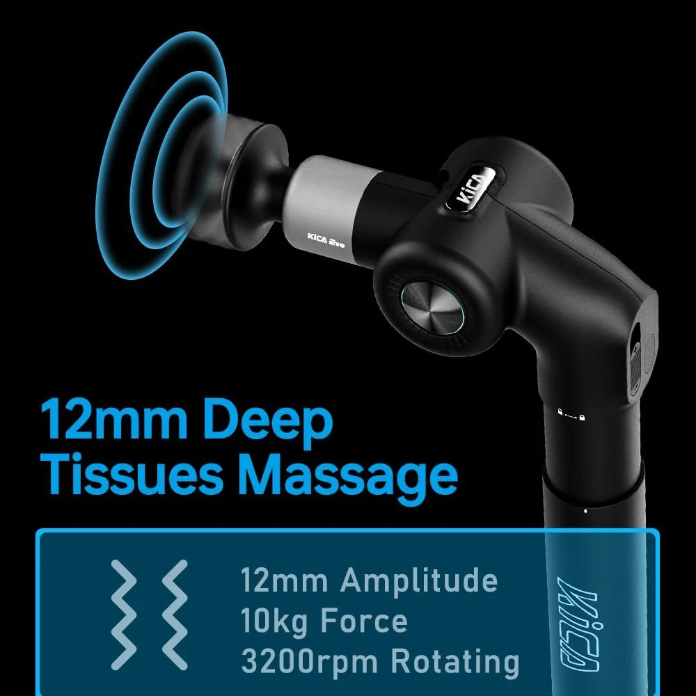 ماساژور عضلانی کیکا EVO با بازوی قابل تنظیم، میله قابل افزایش 12.9 اینچی، 6 سری، کمپرس گرمایشی داخلی برای ماساژ عمیق بافت پشت، تسکین درد ورزشکاران، ماساژور دستی قابل حمل، مشکی