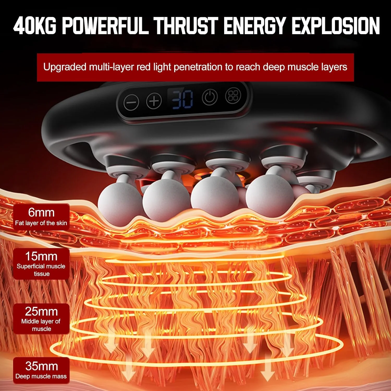 ماساژور عضلانی 16 سر با 8 سری ماساژ، ماساژور ضربه ای بافت عمیق با 3 حالت و 30 سطح برای تسکین درد عضلات کمر، شانه ها، پاها و بدن (16 سر)