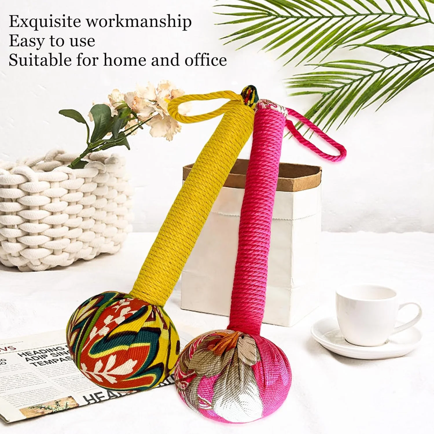 ست 2 عددی ماساژور دستی چکش دار، ابزار ماساژ چکش دار گیاهی، چکش تخلیه لنفاوی برای تسکین درد کمر (زرد/قرمز)