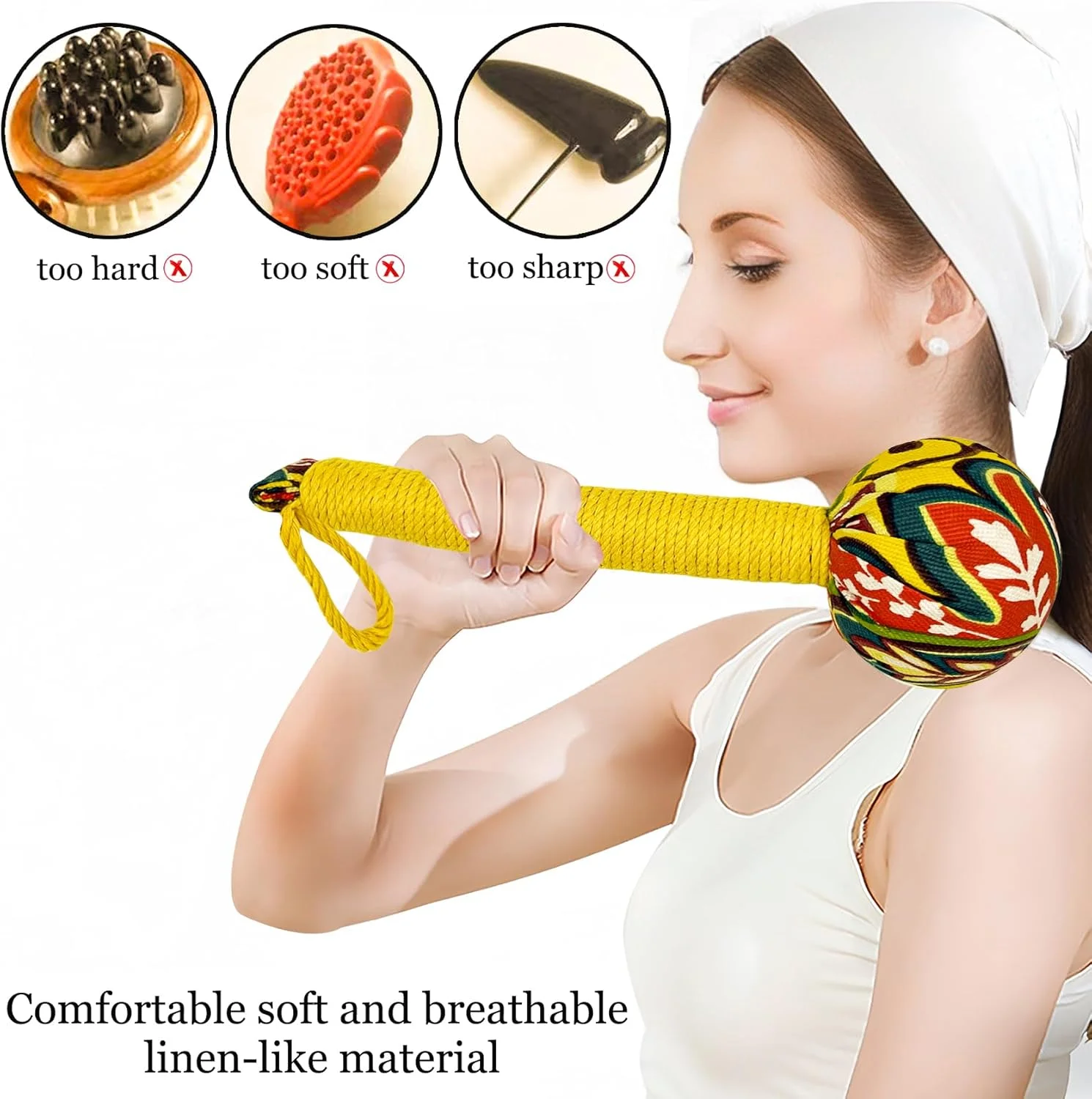 ست 2 عددی ماساژور دستی چکش دار، ابزار ماساژ چکش دار گیاهی، چکش تخلیه لنفاوی برای تسکین درد کمر (زرد/قرمز)