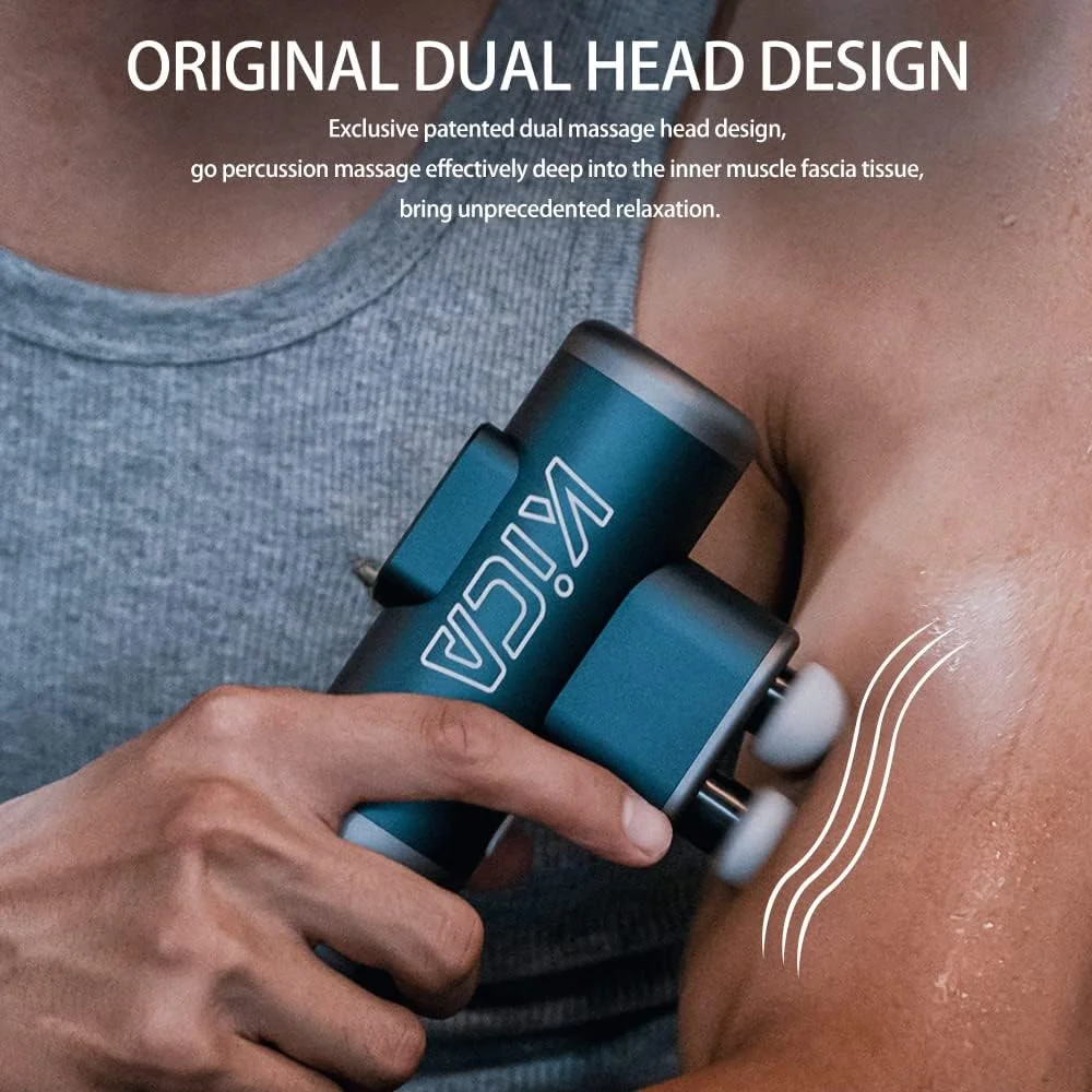 کیکا پرو: ماساژور دو سر، نمایشگر LED، ماساژور لمسی، ماساژور دستی قابل حمل و جمع و جور برای گردن، شانه، کمر و دست، دارای 3 سر ماساژ، آبی