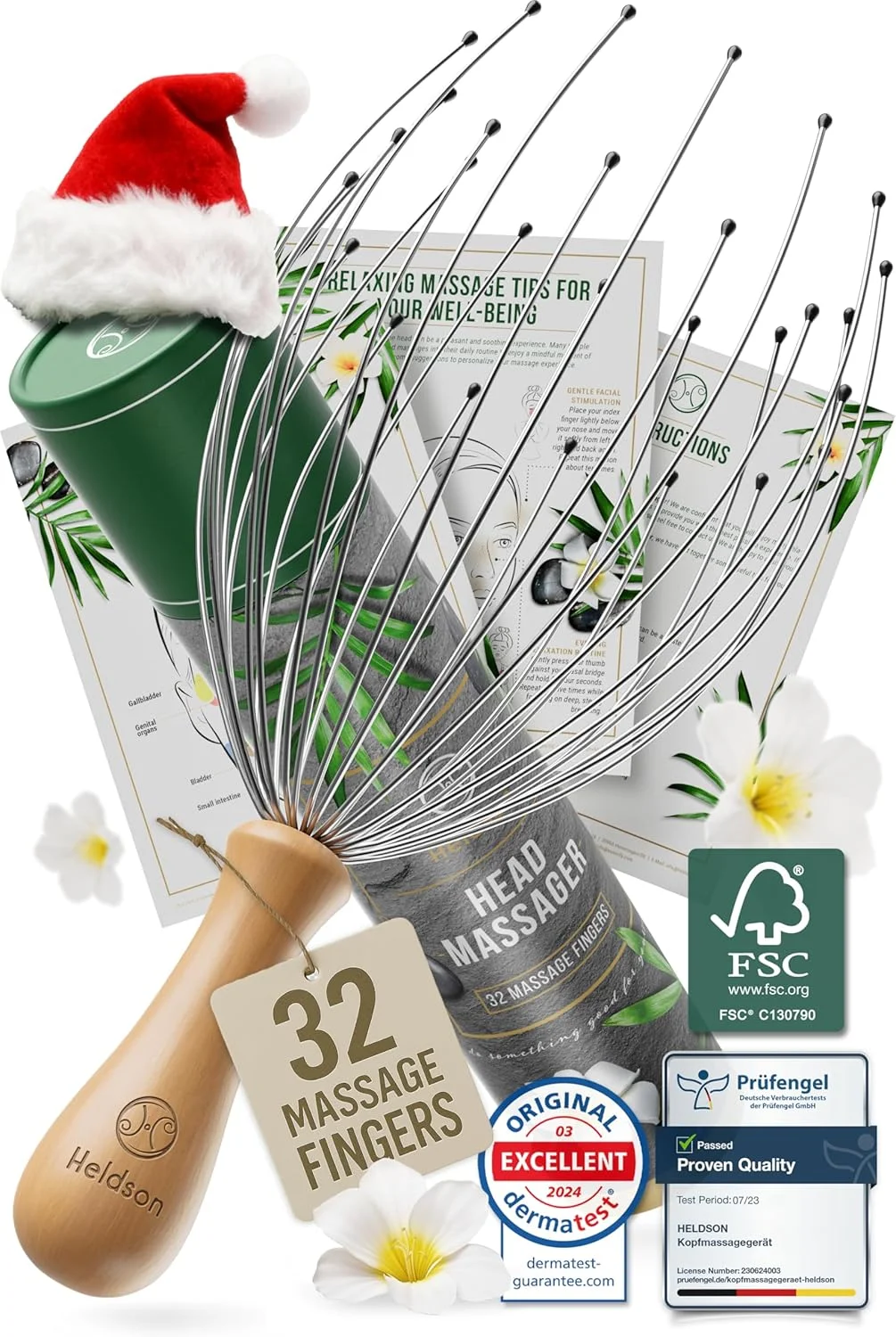 ماساژور سر عنکبوتی ۲۸ انگشتی ممتاز - FSC®۱۰۰% - ماساژور سر - ماساژ سر و مو - ماساژور پوست سر - خاراندن سر - هدیه سلامتی