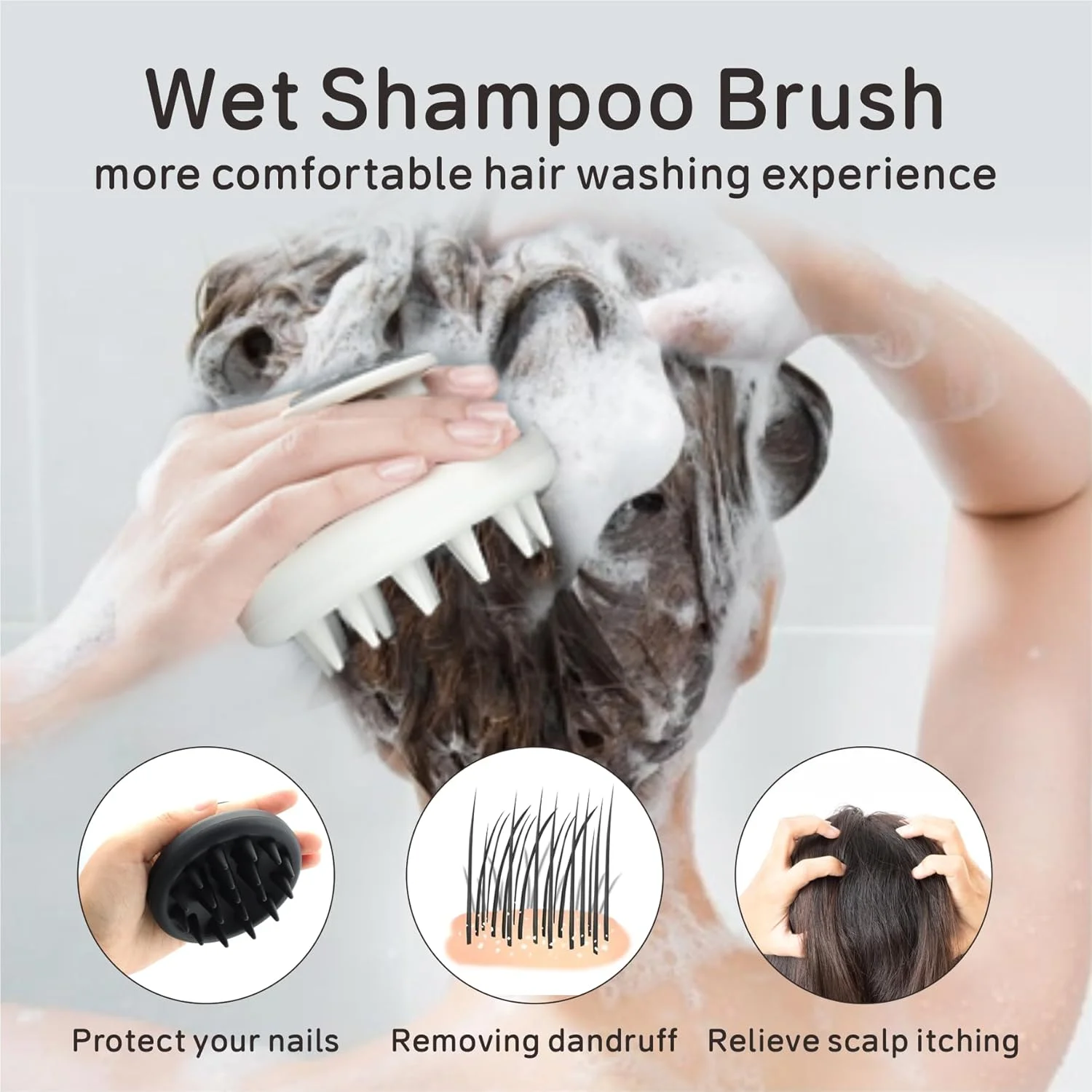 برس شامپو ماساژور سر سیلیکونی با موهای نرم سیلیکونی برای آرامش و رشد مو، برس موی دوش خشک و مرطوب برای زنان، مردان و کودکان (خاکستری)