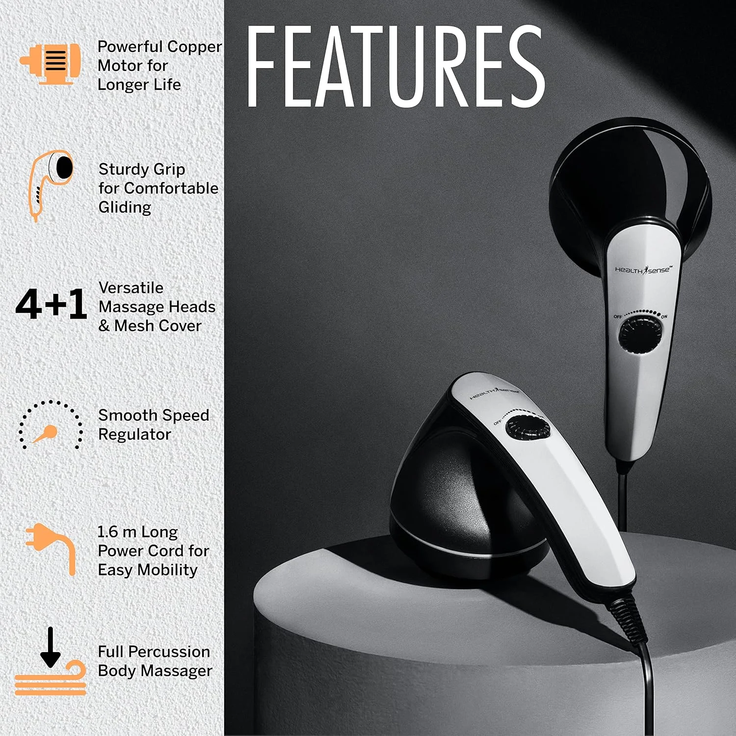 ماساژور ضربه ای دستی برقی بدن HealthSense Toner-Pro HM210 با 4 سر (خاکستری رویال) - نسخه ممکن است متفاوت باشد