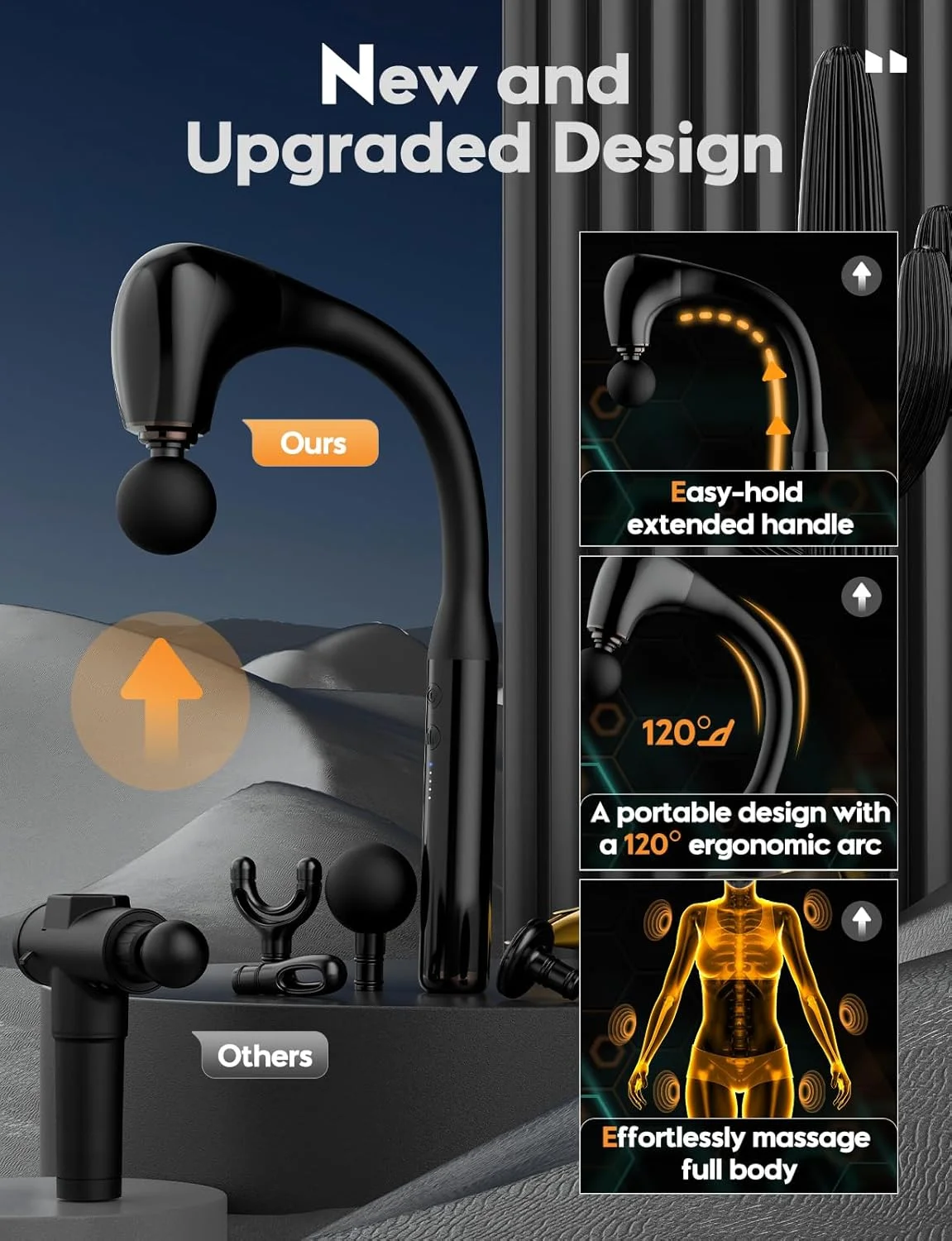 ماساژور تفنگی FVZ با دسته افزایش طول ارتقا یافته، ماساژور بافت عمیق 16 میلی متری، ماساژور کمر، ماساژور قابل حمل عضلات/گردن/شانه/کمر/پا برای تسکین درد، 4 سر ماساژ و 5 سطح سرعت