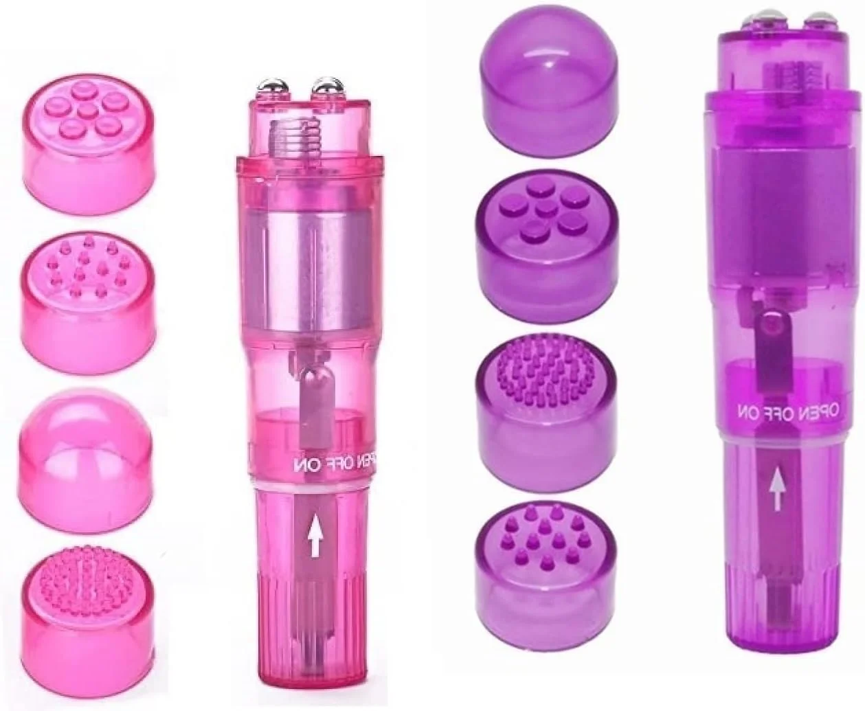 ماساژور دستی کوچک با 4 سر، قلم جیبی برای بدن، صورت، گردن، سر و پشت (صورتی و بنفش)