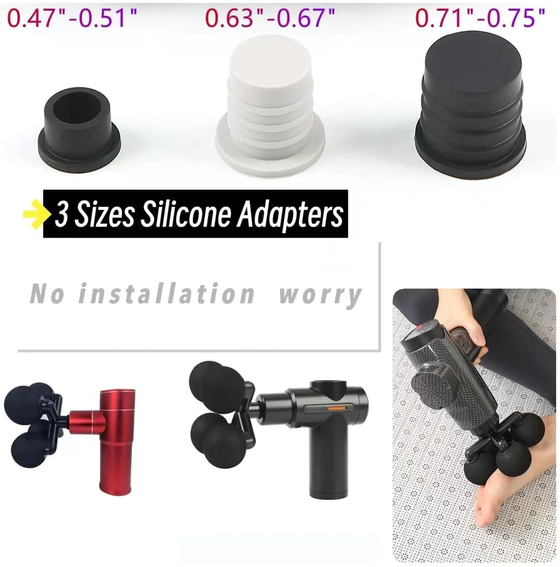 سری ماساژور سر با 4 توپ گرد، سری های نرم جایگزین برای تفنگ ماساژ، سری ماساژ با 4 توپ به همراه 3 سایز آداپتور سیلیکونی