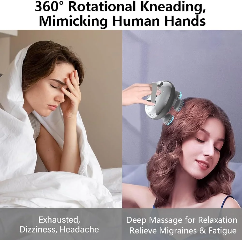 ماساژور برقی سر، ماساژور سر قابل شارژ برای رشد مو، رفع استرس سر، خراشنده دستی ضد آب با 8 چنگال ماساژ قابل جابجایی، ماساژور گربه