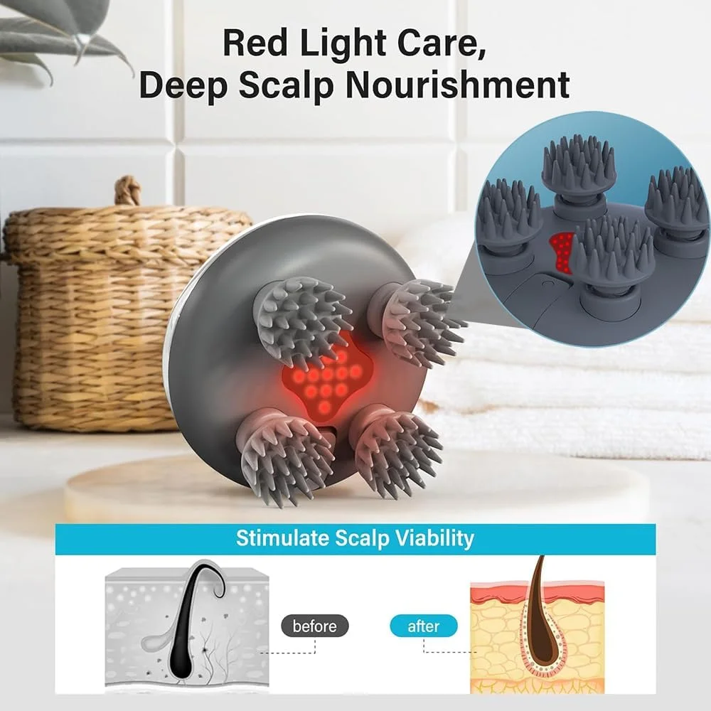 ماساژور برقی سر، ماساژور سر قابل شارژ برای رشد مو، رفع استرس سر، خراشنده دستی ضد آب با 8 چنگال ماساژ قابل جابجایی، ماساژور گربه