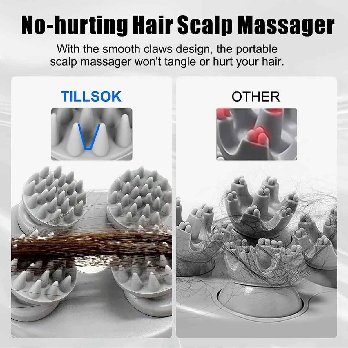 ماساژور برقی سر - ماساژور سر برای رفع استرس و تسکین درد، سبک و قابل حمل، قابل شارژ با 96 گره ماساژ، 4 چنگک برای ماساژ سر و بدن و پاکسازی صورت