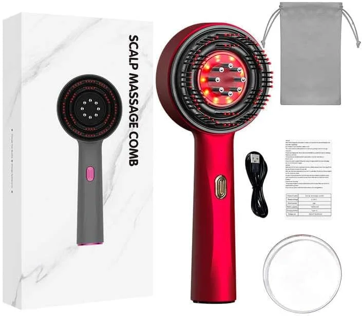 ماساژور برقی سر 3 در 1، خراشنده دستی قابل حمل برای رشد مو، بی سیم برای پوست سر و مو، ضد آب IPX7، عملکرد منحصر به فرد اتمیزه کردن روغن های ضروری (قرمز)