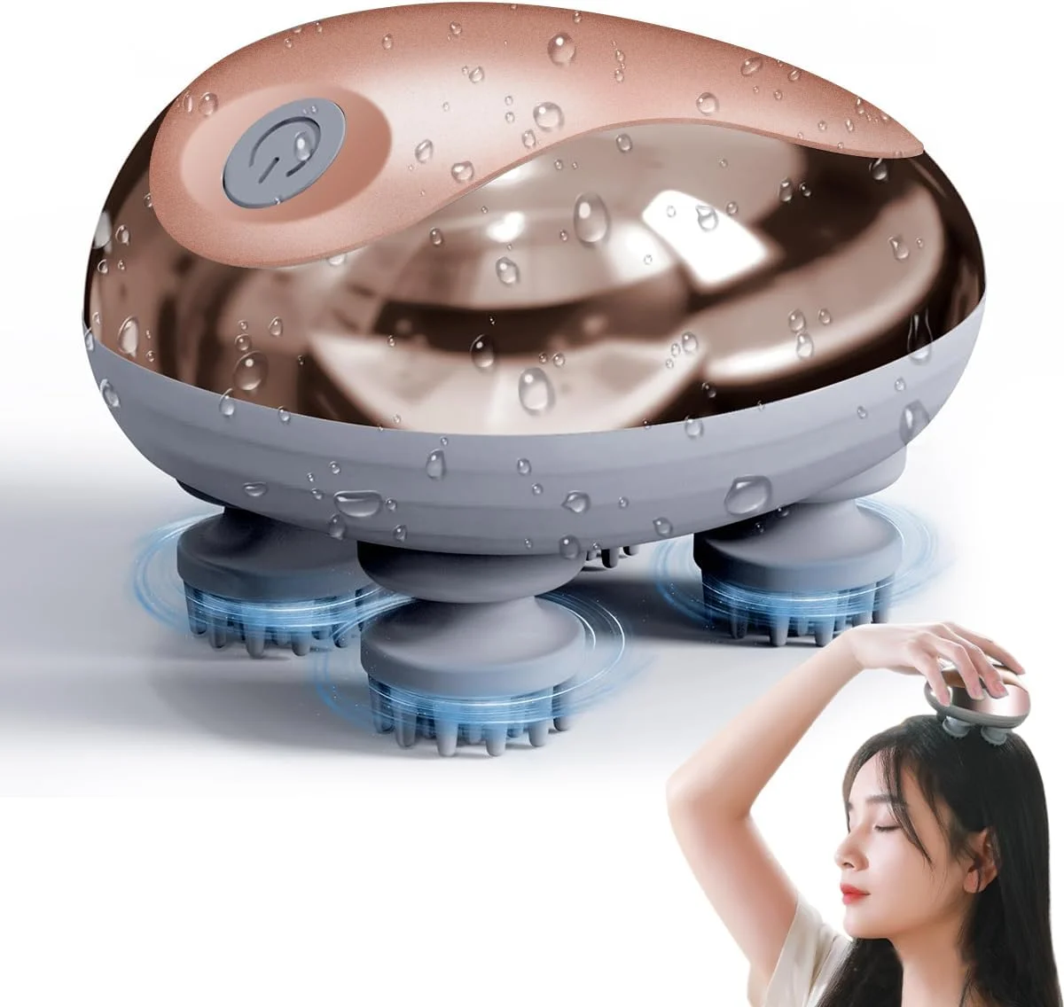 ماساژور برقی سر - ماساژور سر برای رفع استرس و تسکین درد، سبک و قابل حمل، قابل شارژ با 96 گره ماساژ، 4 چنگک برای ماساژ سر و بدن و پاکسازی صورت