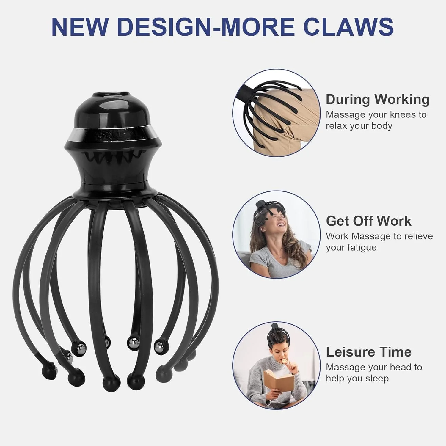 ماساژور برقی سر X Spring، ماساژور سر پنجه ای بی سیم با 12 پنجه جداشدنی، ویبره و چرخش 360 درجه