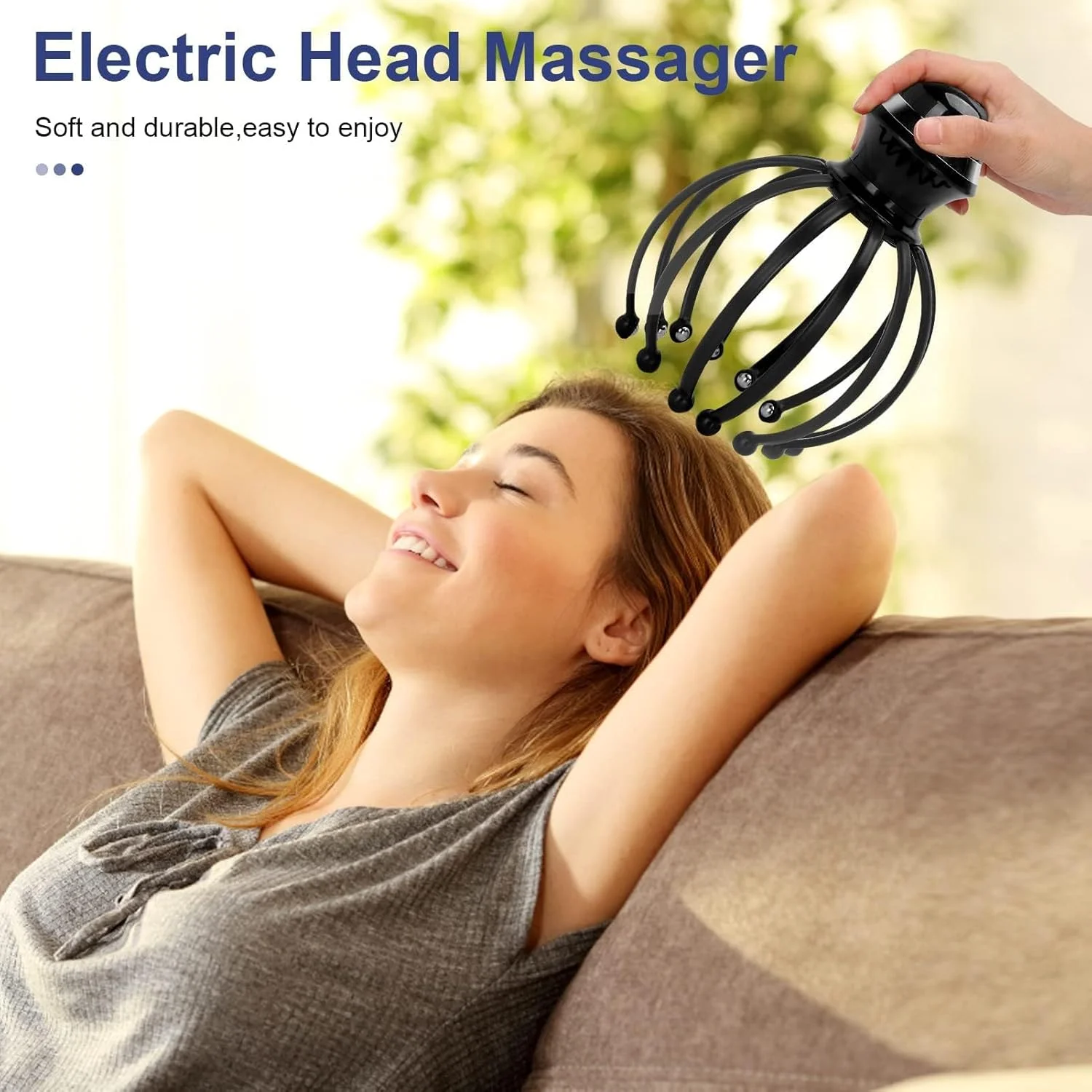 ماساژور برقی سر X Spring، ماساژور سر پنجه ای بی سیم با 12 پنجه جداشدنی، ویبره و چرخش 360 درجه