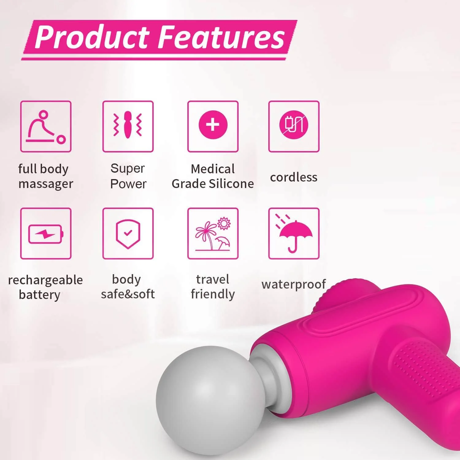 ماساژور کوچک، ماساژور برقی کمر، ماساژور دستی قابل حمل و ضد آب با 10 سرعت - رز قرمز