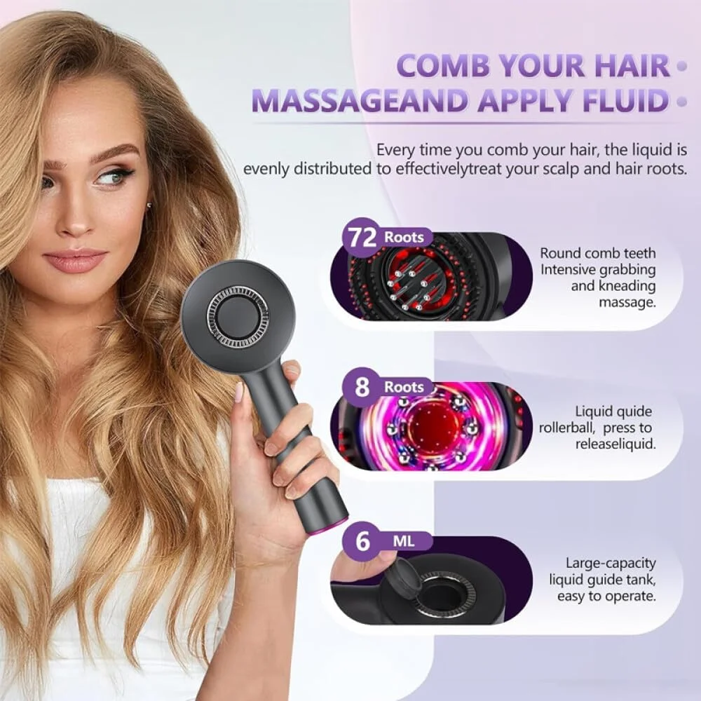 برس ماساژور برقی پوست سر مدل 2026 با اپلیکاتور روغن و نور قرمز، شانه ماساژور سر برای رشد مو، بی سیم و ضد آب IPX7 برای آرامش و مراقبت از مو (قرمز)