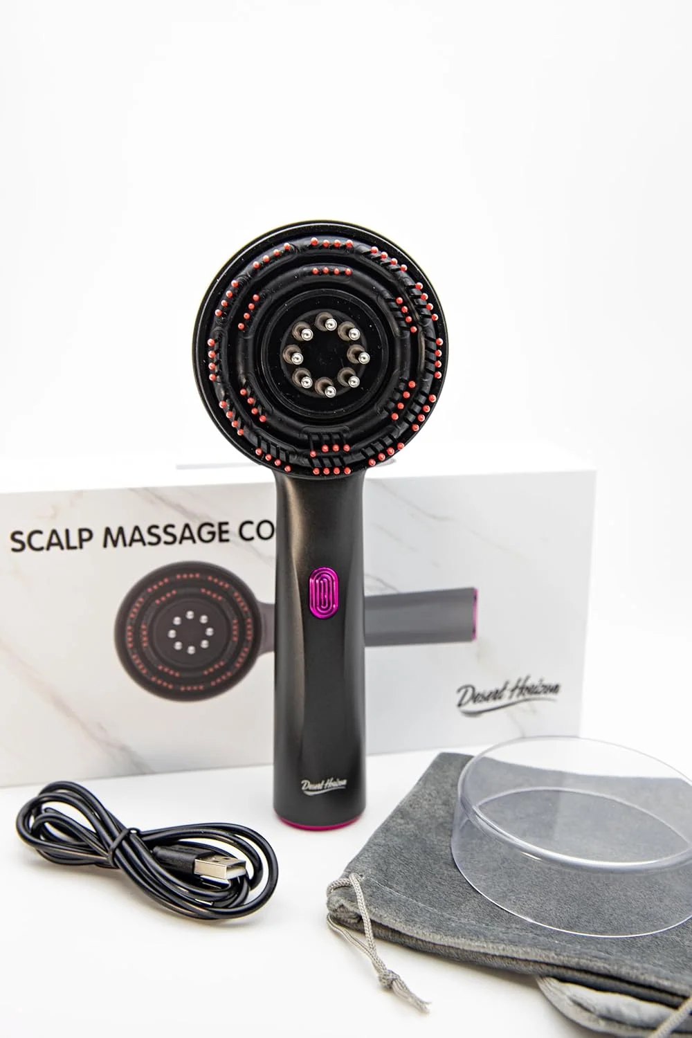 برس ماساژور پوست سر Desert Horizon 2025 Deluxe با اپلیکاتور روغن - ماساژور برقی بی سیم، ریلکسیشن شیاتسو، ضد آب IPX7، برای مراقبت از مو و راحتی سر (خاکستری)
