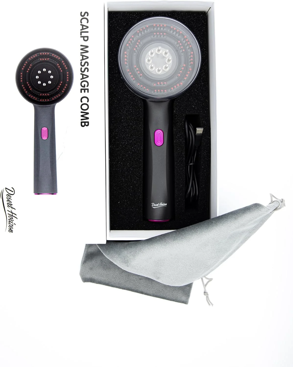 برس ماساژور پوست سر Desert Horizon 2025 Deluxe با اپلیکاتور روغن - ماساژور برقی بی سیم، ریلکسیشن شیاتسو، ضد آب IPX7، برای مراقبت از مو و راحتی سر (خاکستری)