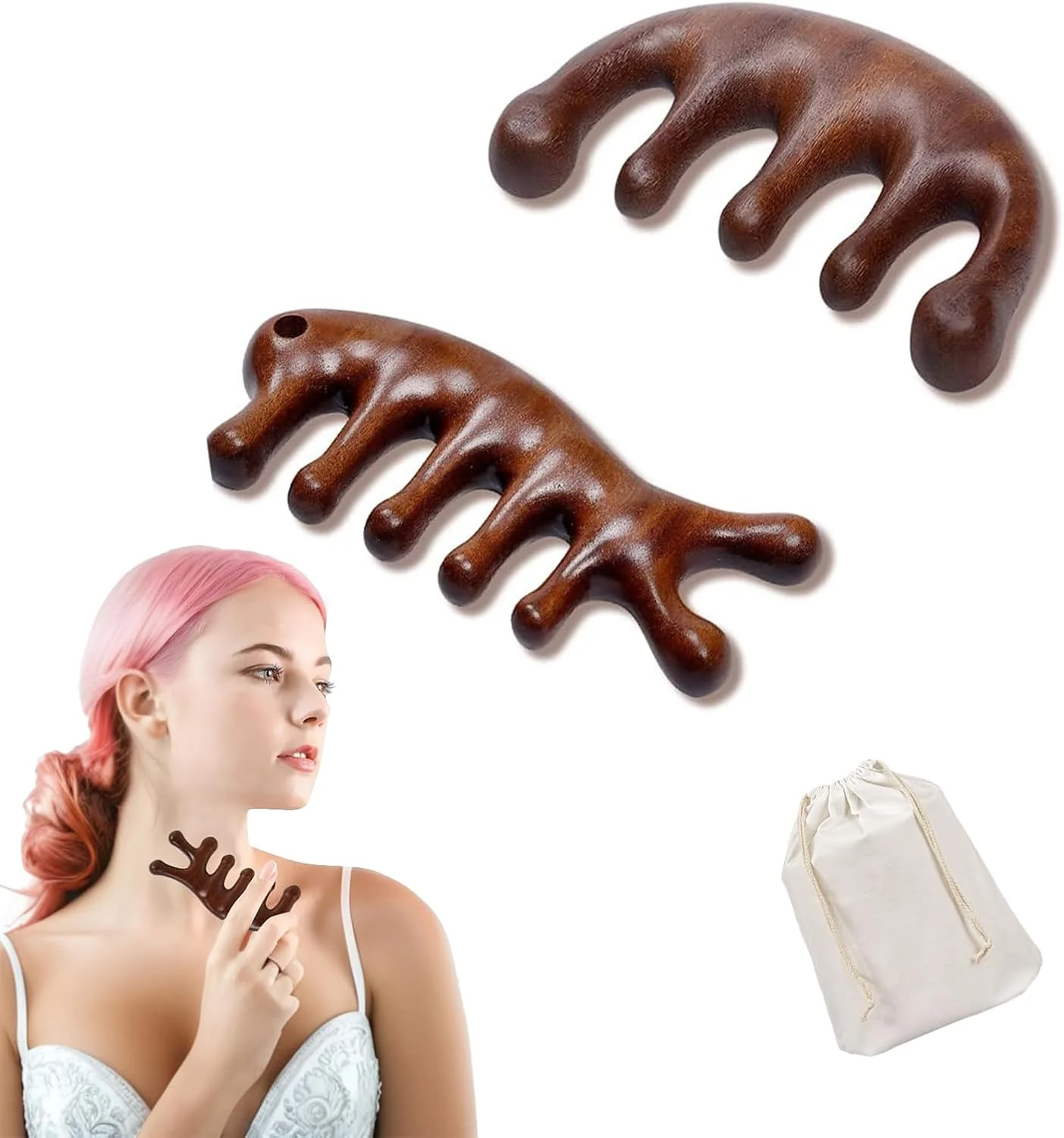 شانه ماساژور چوب صندل برای پوست سر - بسته 2 عددی برس ماساژور چوبی سر برای رشد مو و آرامش - ست شانه مریدین گوا شا برای زنان و مردان - ابزار مراقبت از مو چوب طبیعی