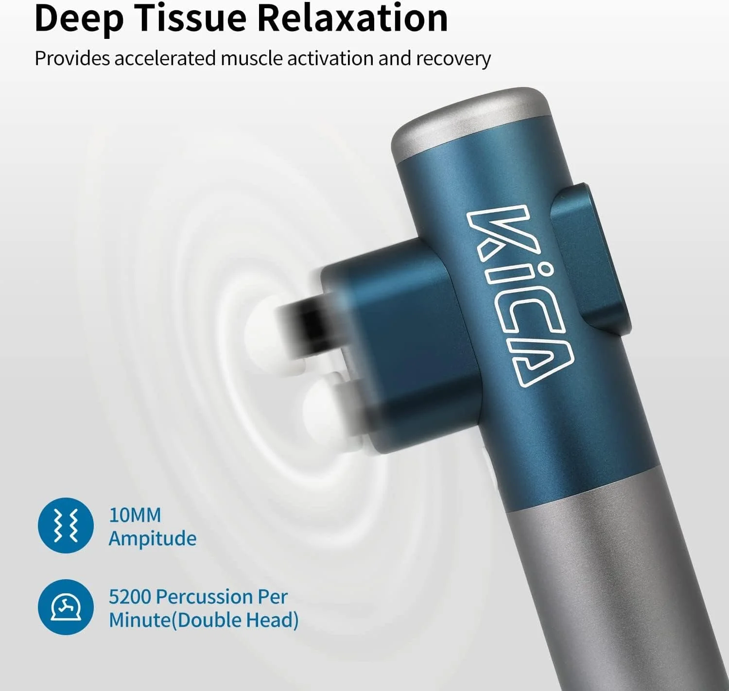 ماساژور تفنگی دو سر برقی کیکا 3، ماساژور بافت عمیق دستی با دامنه 10 میلی متر، ماساژور ضربه ای حرفه ای برای ریکاوری گردن، کمر و عضلات (آبی)