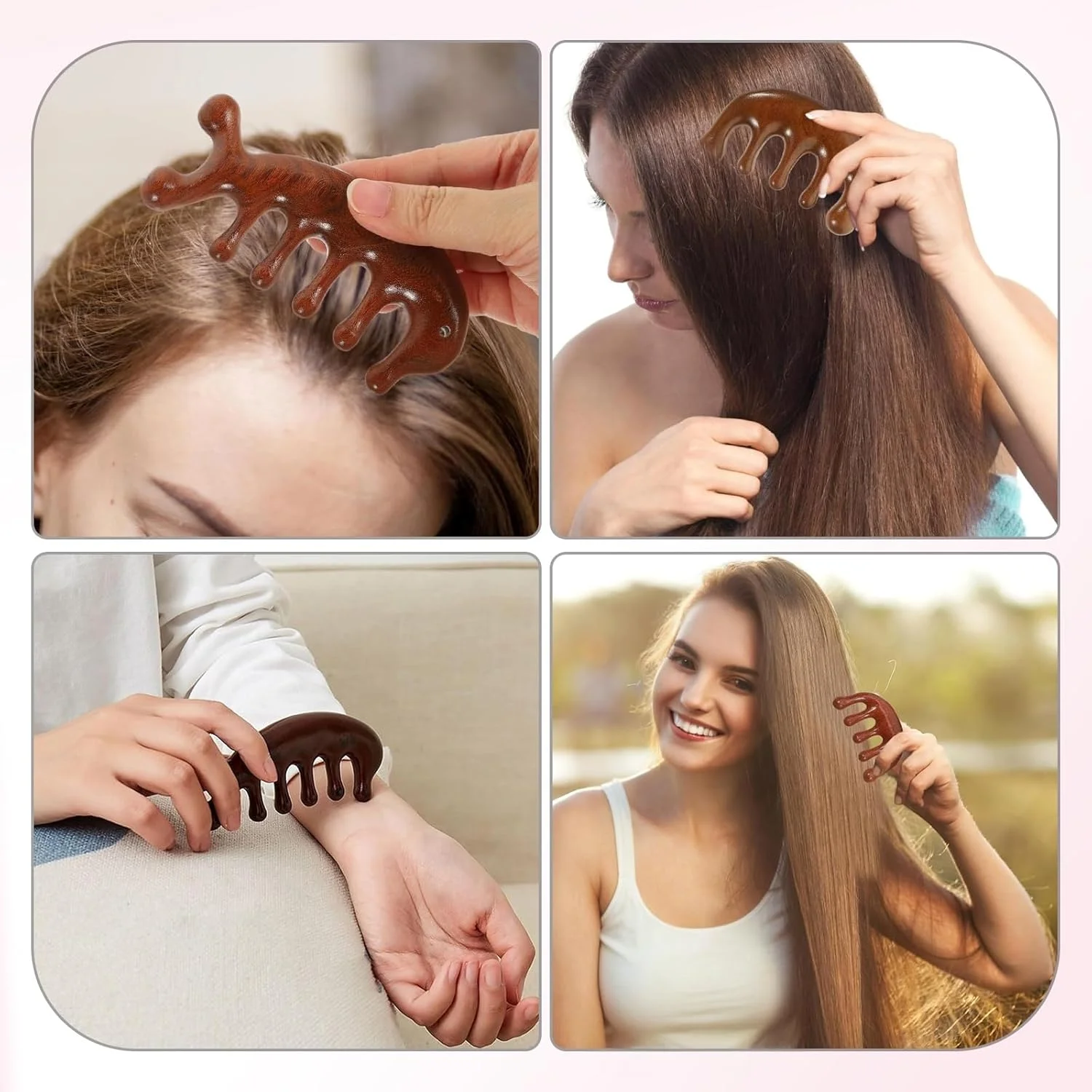 شانه ماساژور چوب صندل برای پوست سر - بسته 2 عددی برس ماساژور چوبی سر برای رشد مو و آرامش - ست شانه مریدین گوا شا برای زنان و مردان - ابزار مراقبت از مو چوب طبیعی