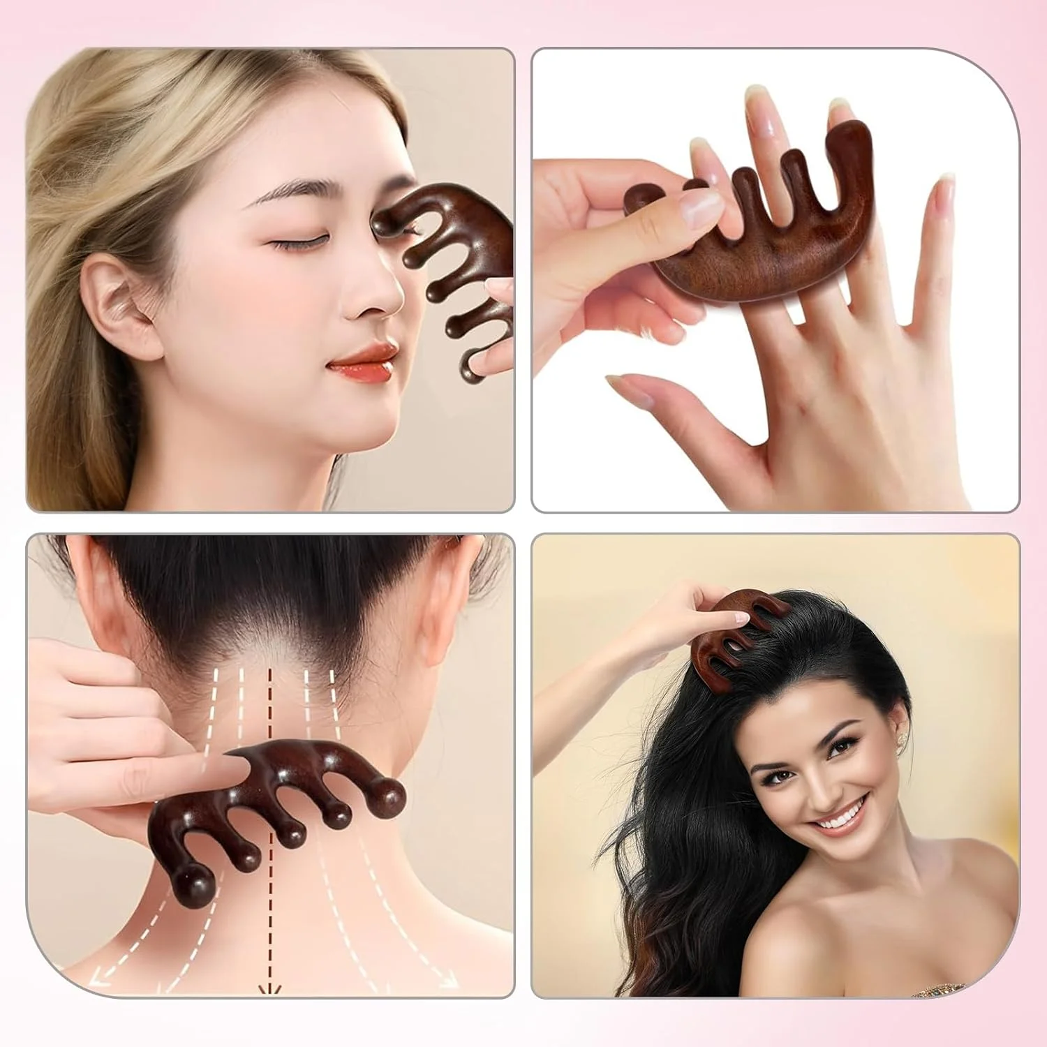 شانه ماساژور چوب صندل برای پوست سر - بسته 2 عددی برس ماساژور چوبی سر برای رشد مو و آرامش - ست شانه مریدین گوا شا برای زنان و مردان - ابزار مراقبت از مو چوب طبیعی