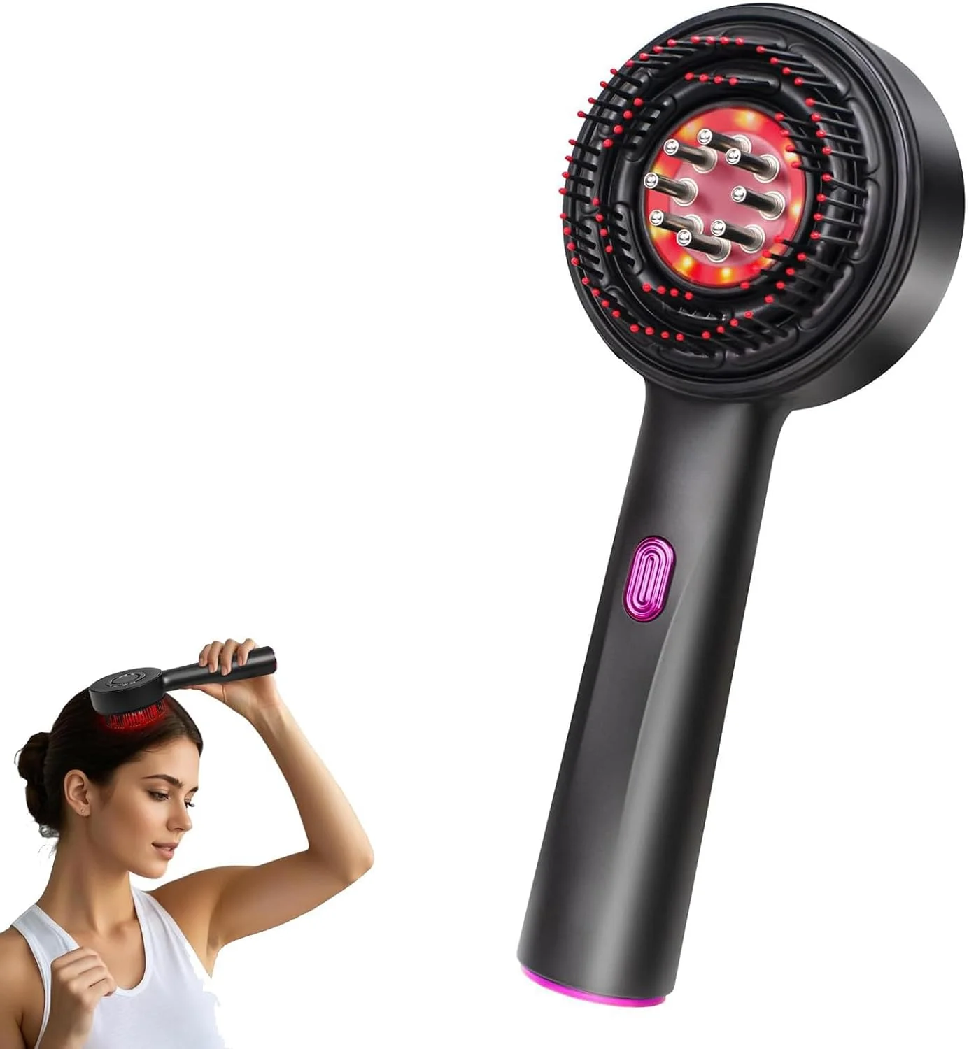 برس ماساژور برقی پوست سر با نور قرمز و مخزن روغن، قابل شارژ، قابل حمل، ماساژور عمقی سر، ضد آب IPX7، ماساژ بافت عمیق شیاتسو برای رشد مو و آرامش