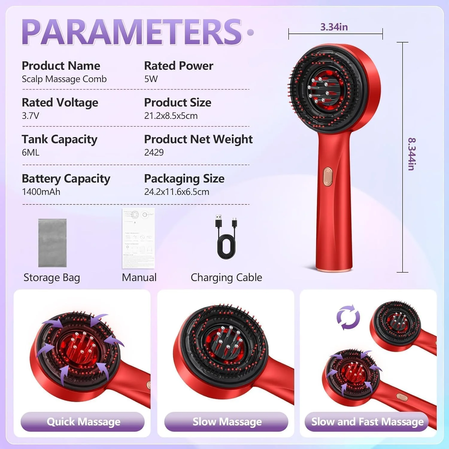 برس ماساژور سر - شانه ماساژ سر و موی برقی بی سیم و ضد آب با اپلیکاتور روغن، صفحه نمایش، ابزار مراقبت از پوست سر و آرامش عمیق - قابل شارژ