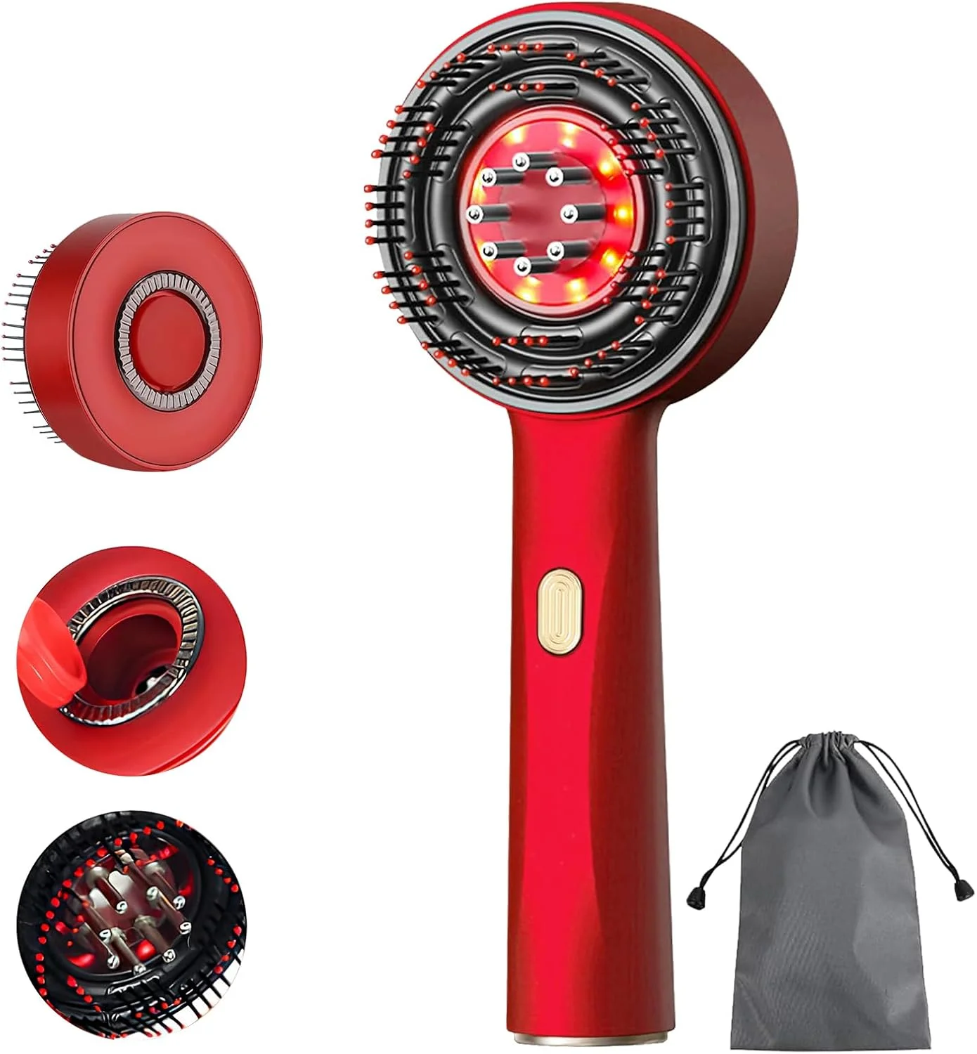 برس ماساژور برقی مو، اپلیکاتور روغن مو، ماساژور سر برقی بی سیم، ماساژور عمیق پوست سر ضد آب IPX7 برای رشد مو، نور درمانی قرمز 650 نانومتری (قرمز)