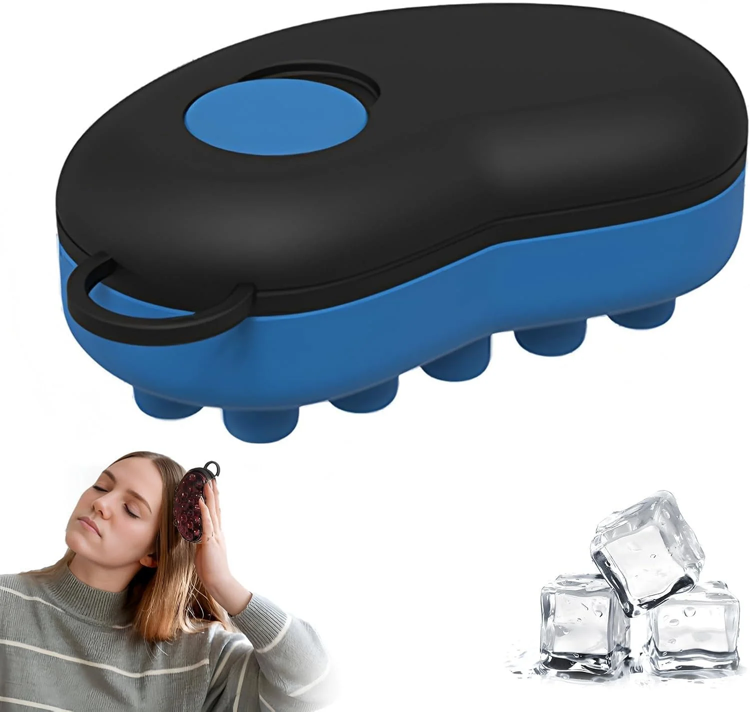 ماساژور کمپرس یخ سر، شانه رشد مو با سینی یخ نقطه برجسته، ماساژور خنک کننده سر و پوست سر برای تسکین سردرد تنشی، تحریک فولیکول مو و مراقبت از پوست سر، مشکی