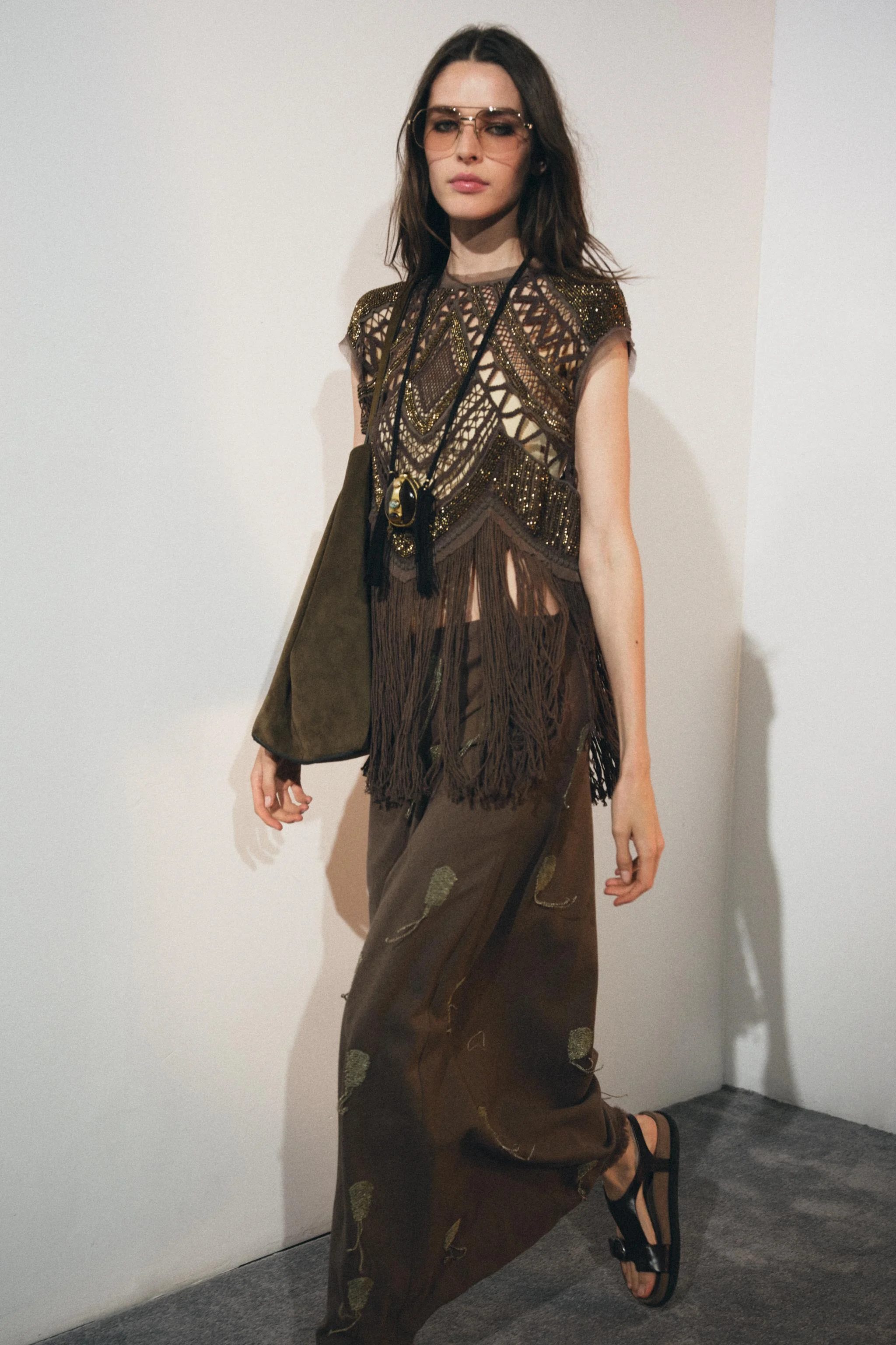 دامن بلند زنانه مدل ZW COLLECTION با ترکیب کتان و گلدوزی