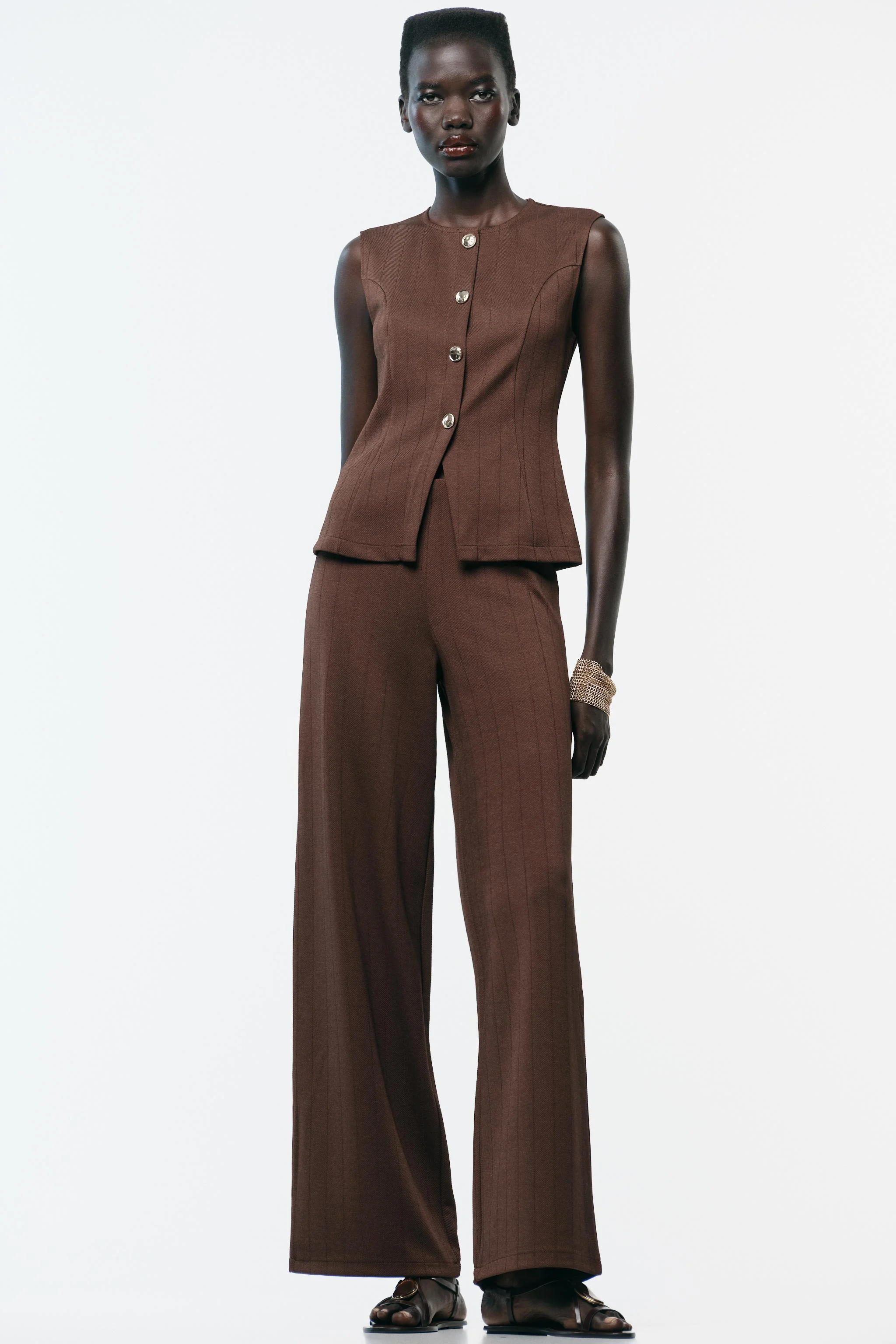 تاپ جلیقه ای دکمه دار با پارچه توییل