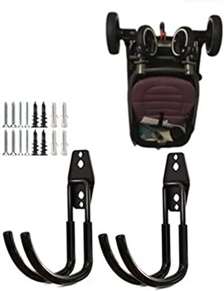 آویز کالسکه کودک زوئه، مشکی (پلی وینیل کلراید، فولاد آلیاژی)، نصب دیواری، نگهداری ابزار گاراژ، قلاب های کاربردی، ظرفیت بار 35 کیلوگرم، براکت (بسته 2 عددی)