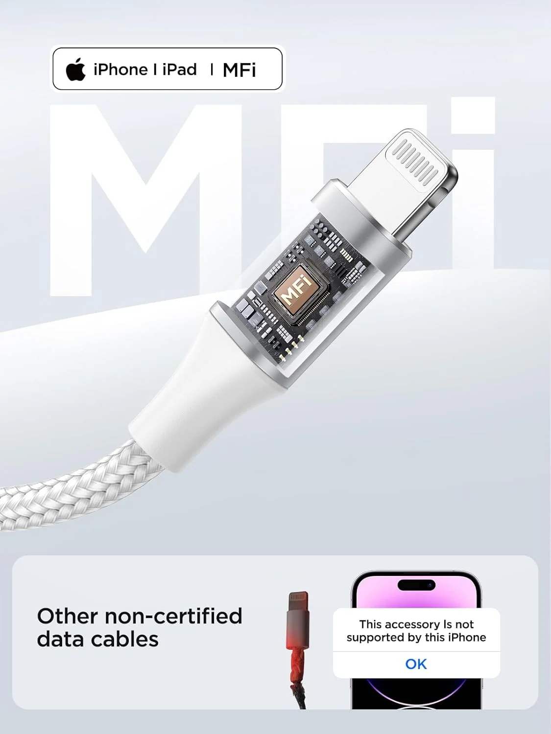 کابل USB-C به لایتنینگ Aioneus طول 1 متر، [دارای گواهی Apple MFi] کابل شارژ آیفون، کابل Type C پاور دلیوری به آیفون، سیم شارژ سریع برای آیفون 14، 13، 12، 11 پرو مکس، مینی، XS، XR، X، 8، 7، 6، 5، آیپد