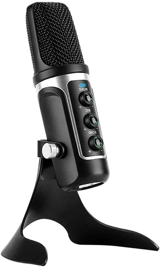 میکروفون USB با کارت صدای داخلی و افکت اکو مناسب برای ولاگ، خوانندگی، پخش زنده و کنفرانس ویدیویی
